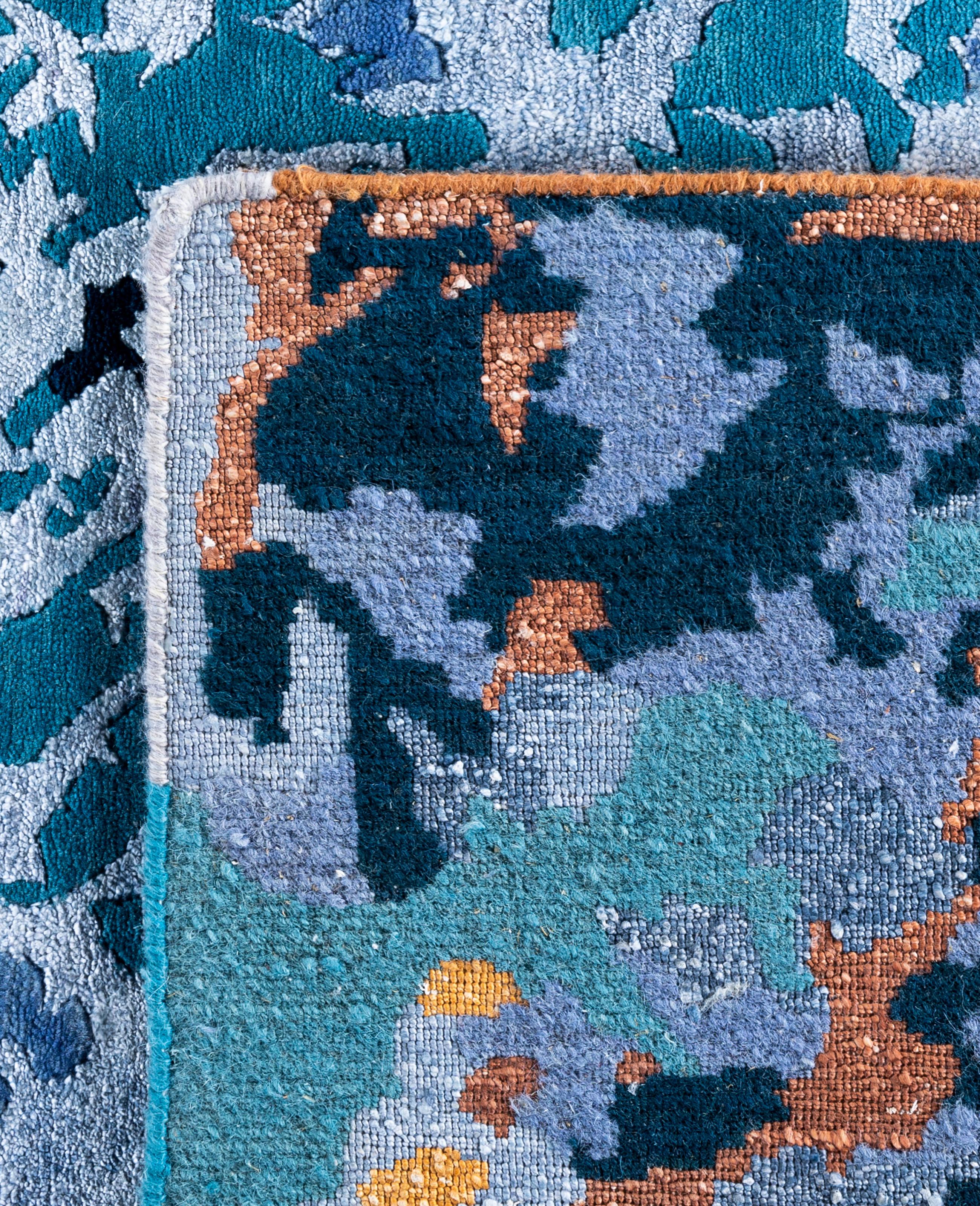 Contemporary Abstract Wool, Silk Hand Knotted Green Area Rugs 9' 3