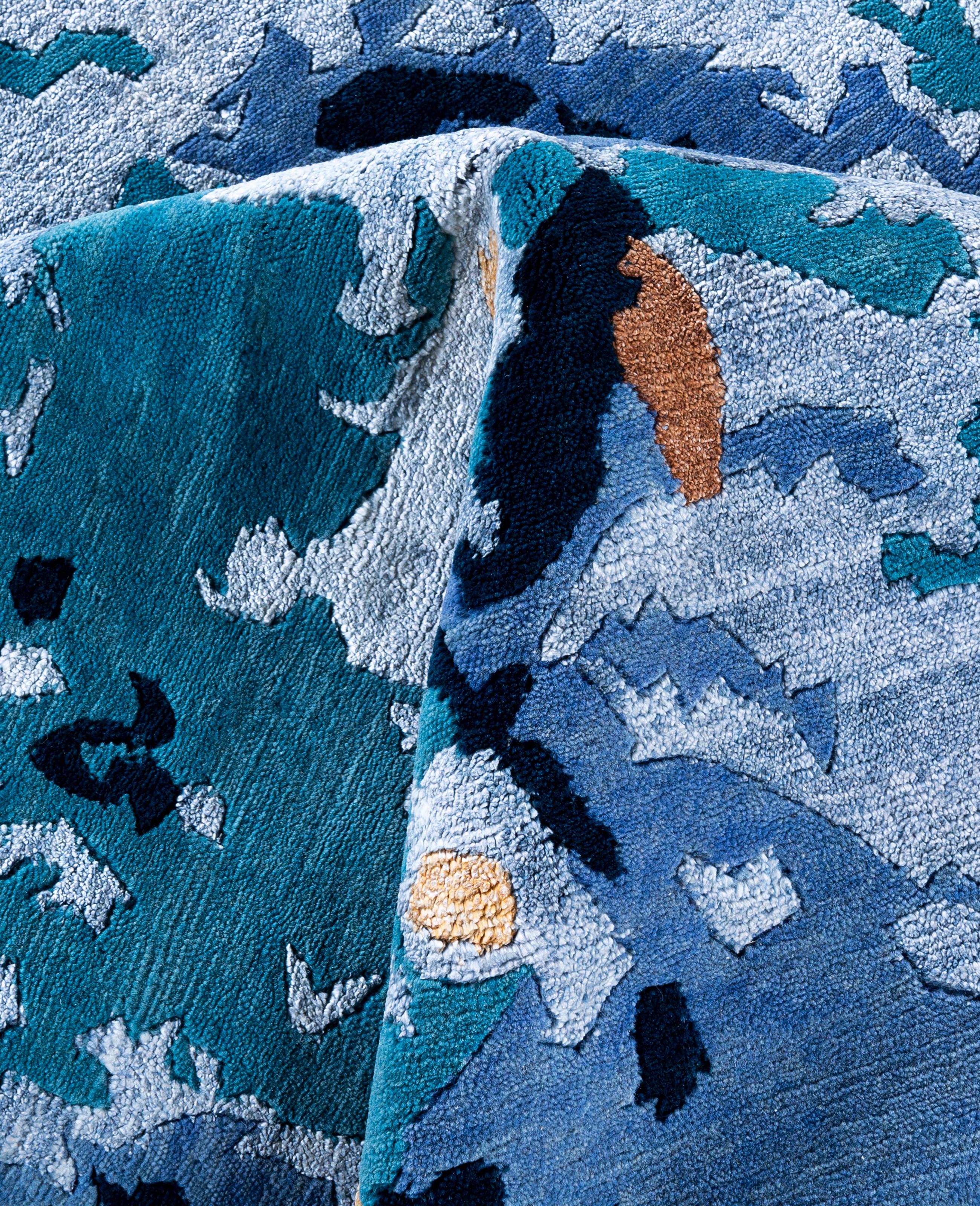Lana Contemporary Abstract Wool, Silk Hand Knotted Green Area Rugs 9' 3