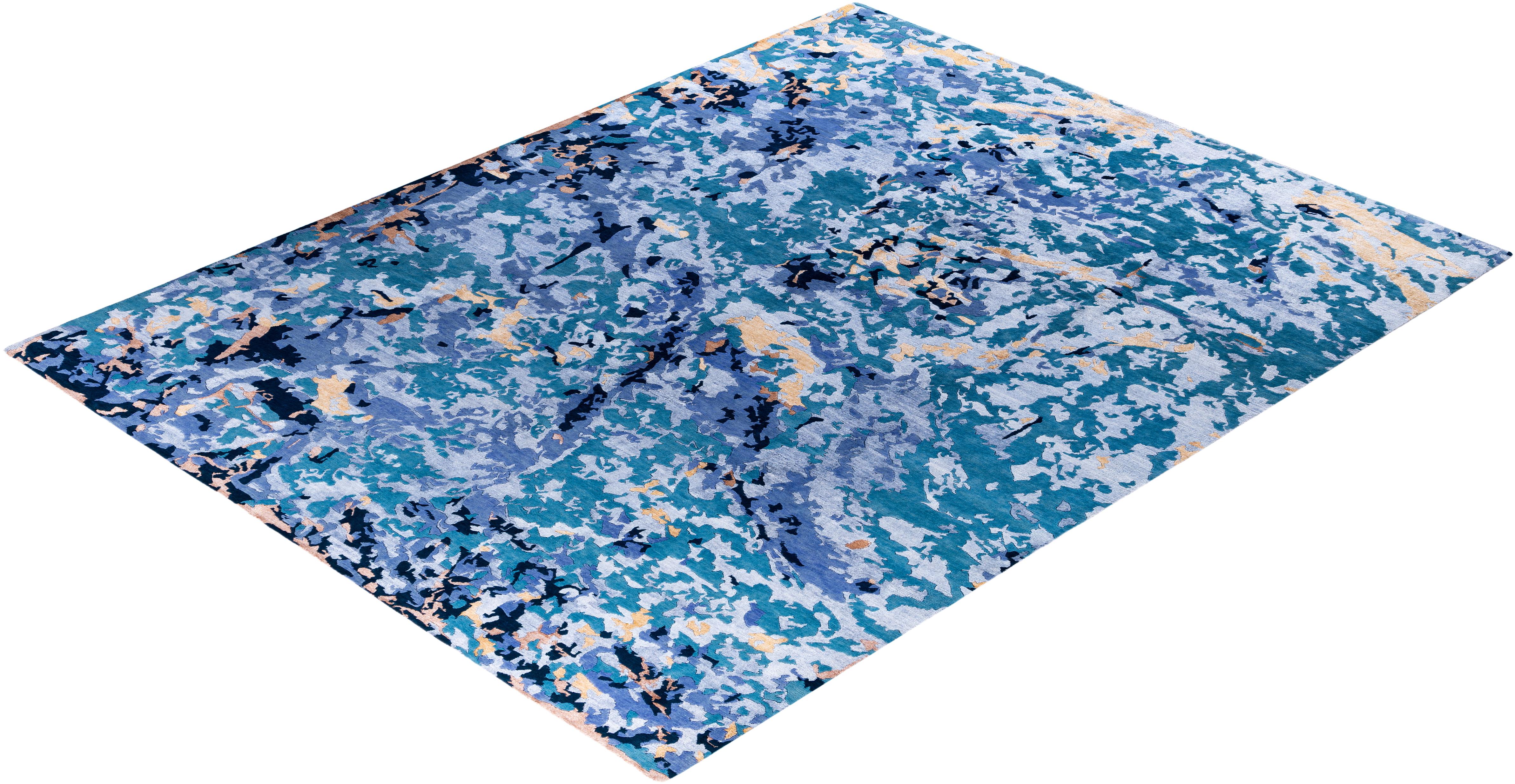 Contemporary Abstract Wool, Silk Hand Knotted Green Area Rugs 9' 3