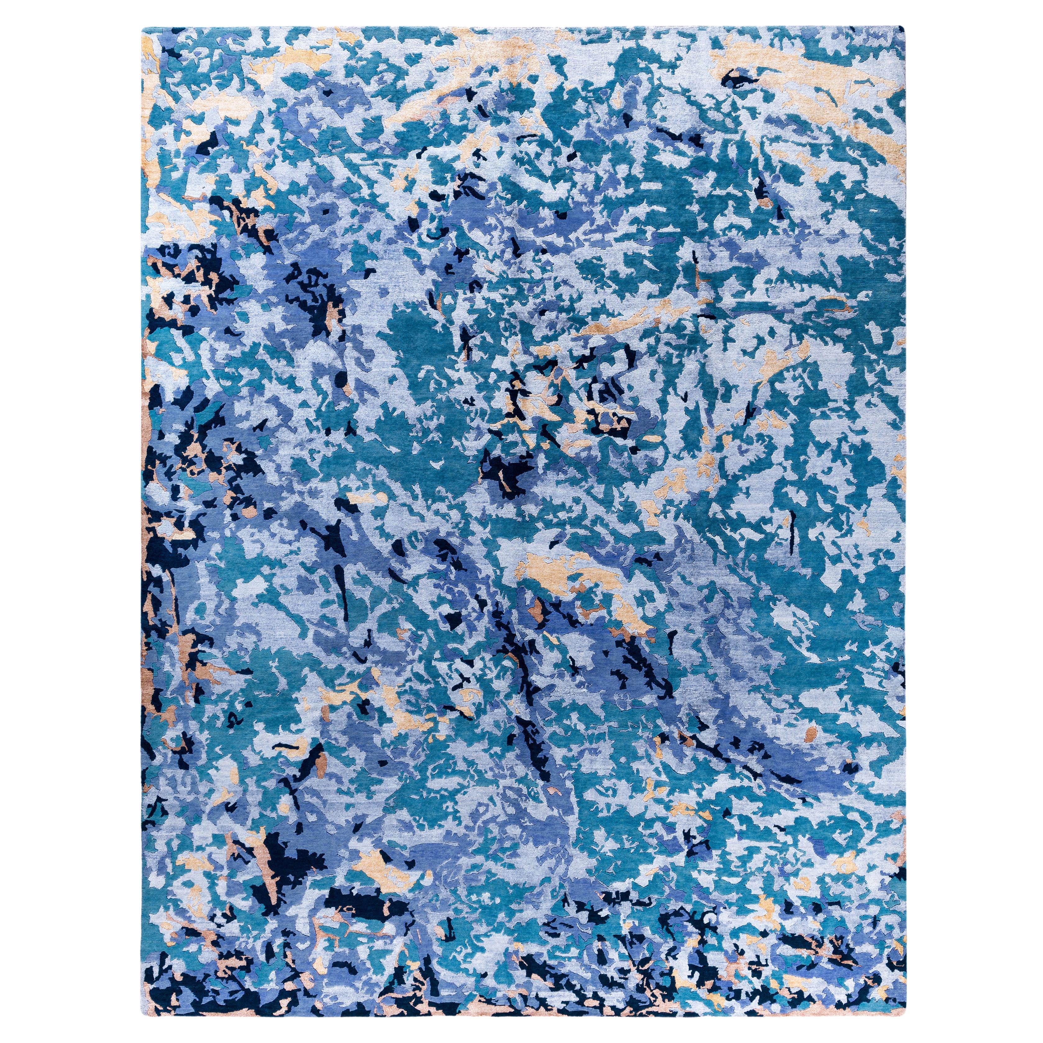 Contemporary Abstract Wool, Silk Hand Knotted Green Area Rug 9' 3" x 11' 10"