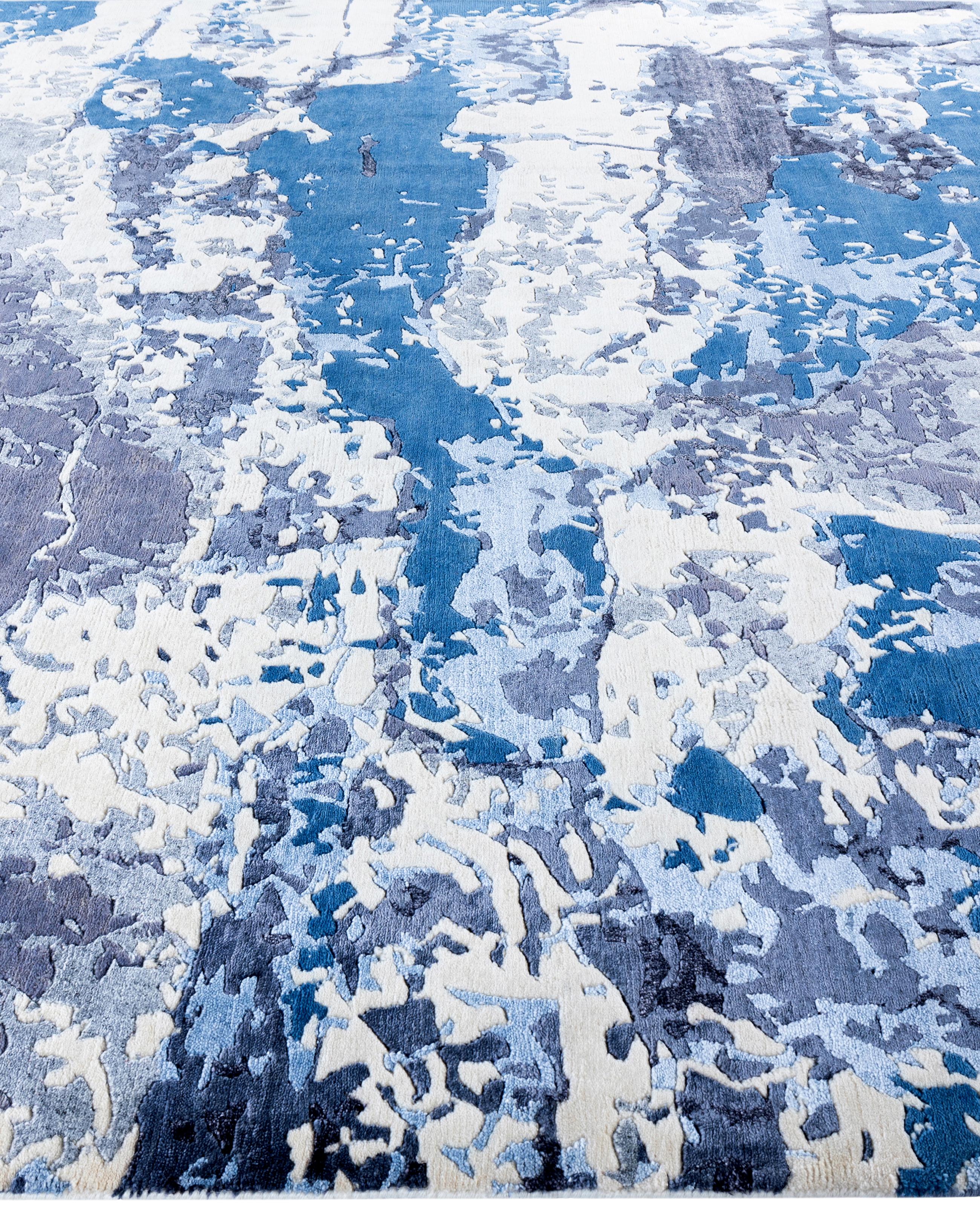 Annodato a mano Contemporary Abstract Wool, Silk Hand Knotted Ivory Area Rugs 8' 1