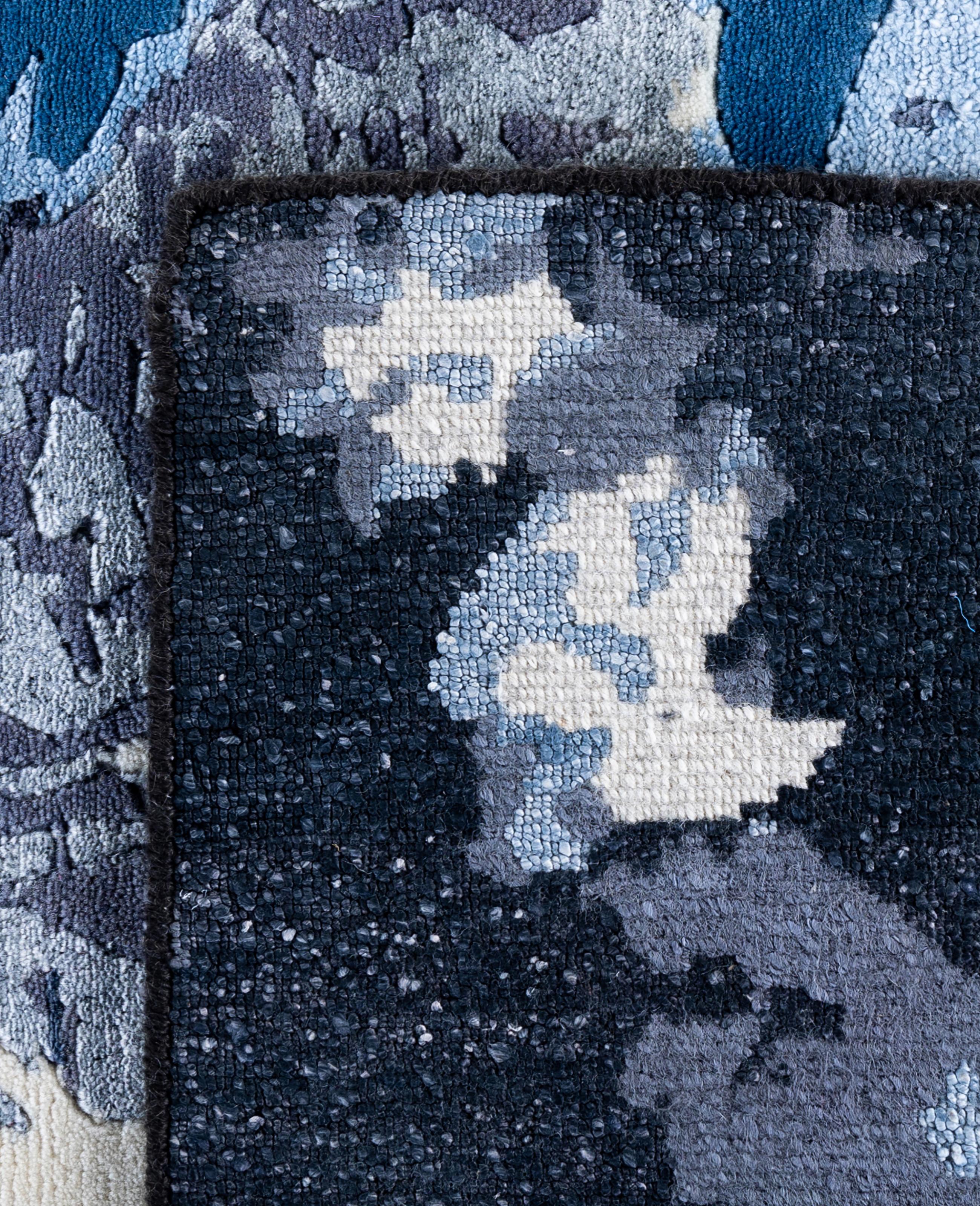Contemporary Abstract Wool, Silk Hand Knotted Ivory Area Rugs 8' 1