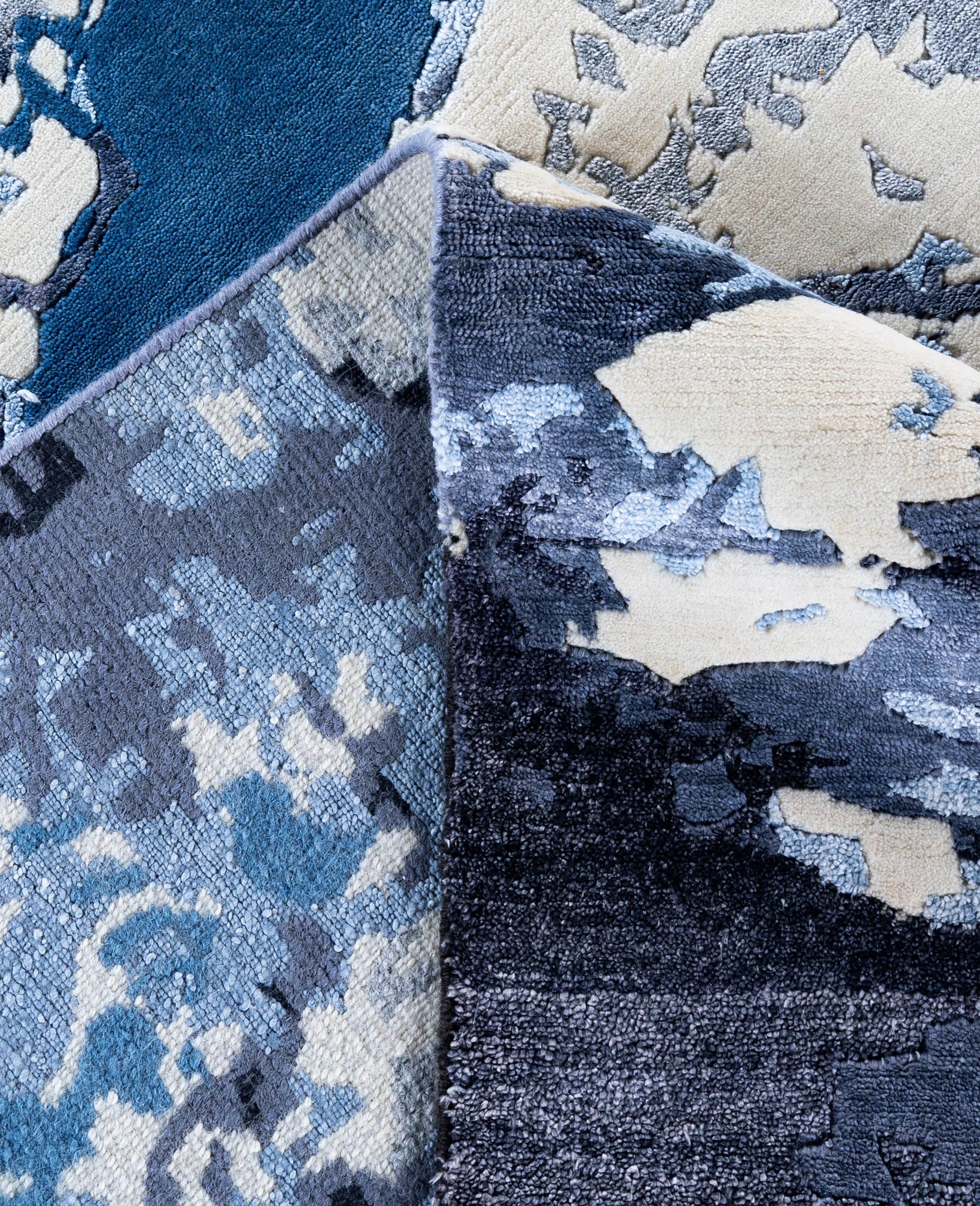 XXI secolo e contemporaneo Contemporary Abstract Wool, Silk Hand Knotted Ivory Area Rugs 8' 1