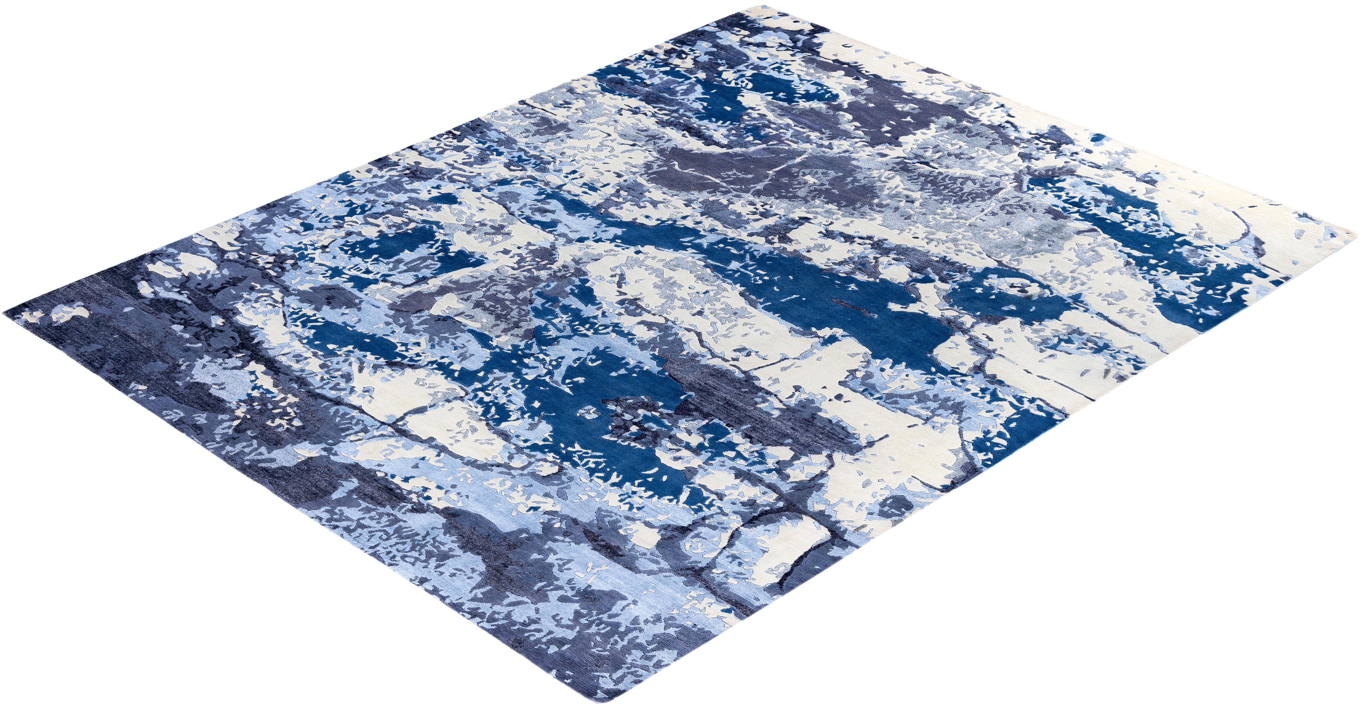 Contemporary Abstract Wool, Silk Hand Knotted Ivory Area Rugs 8' 1