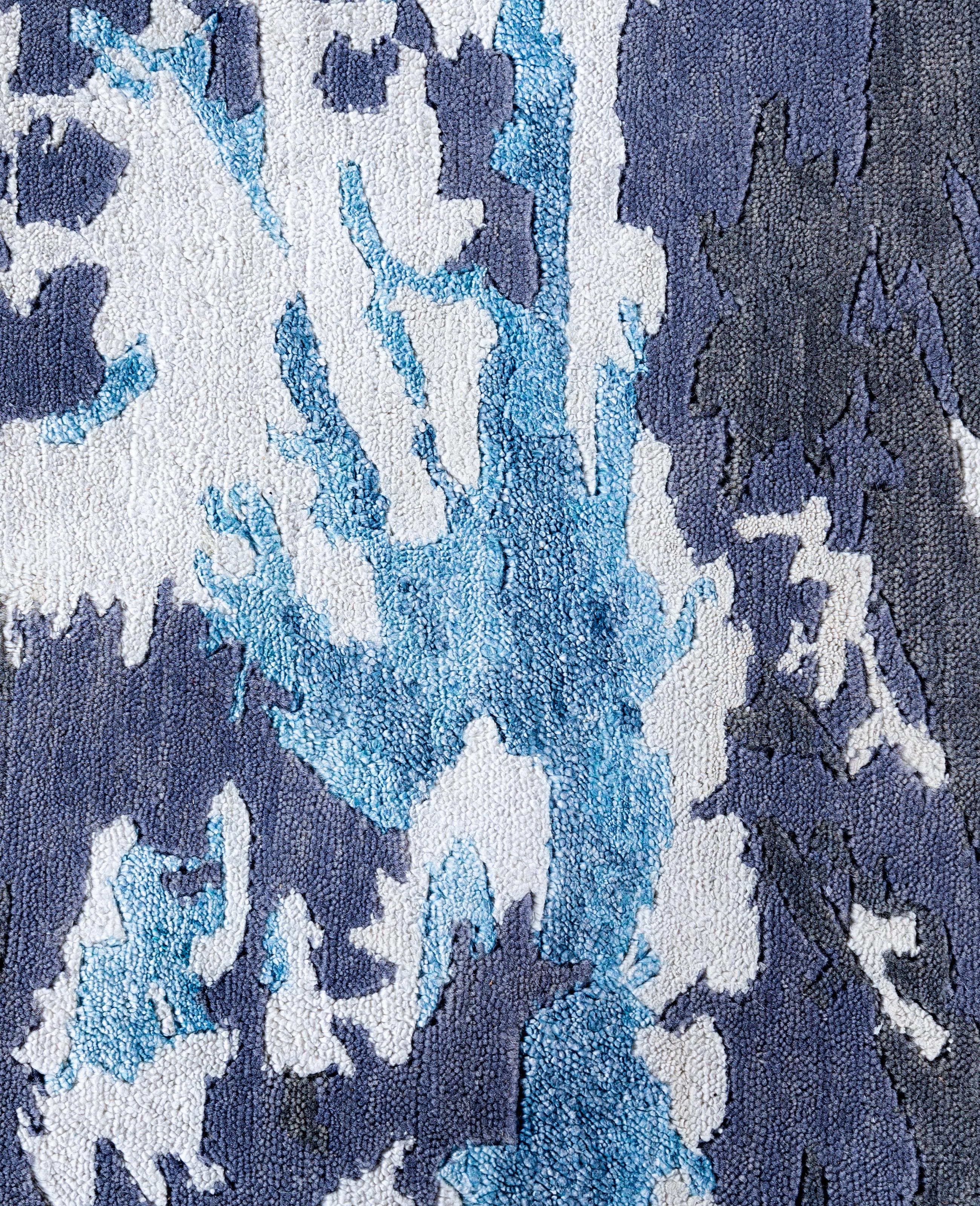 Indian Contemporary Abstract Wool, Silk Hand Knotted Ivory Area Rug 8' 1