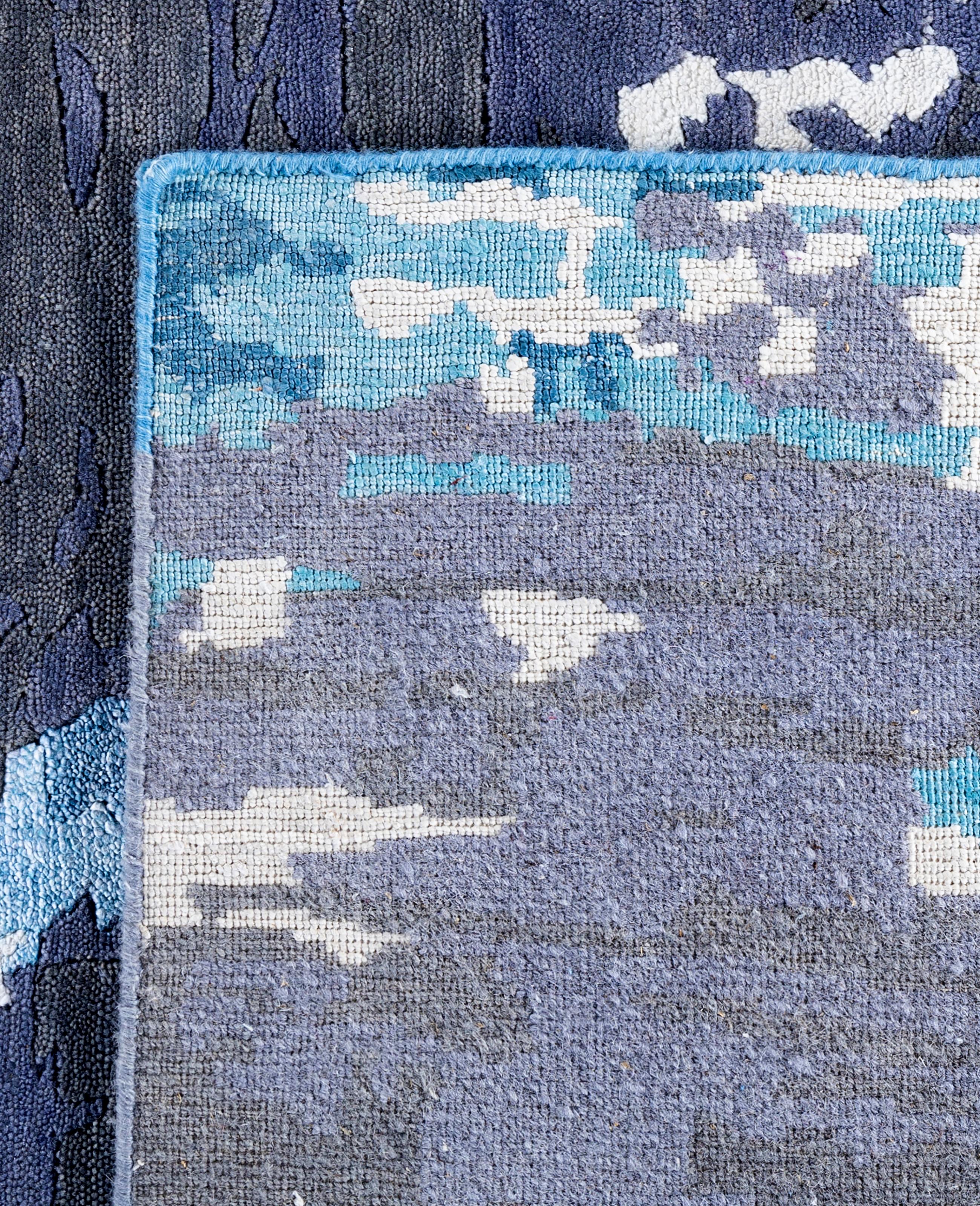 Contemporary Abstract Wool, Silk Hand Knotted Ivory Area Rug 8' 1
