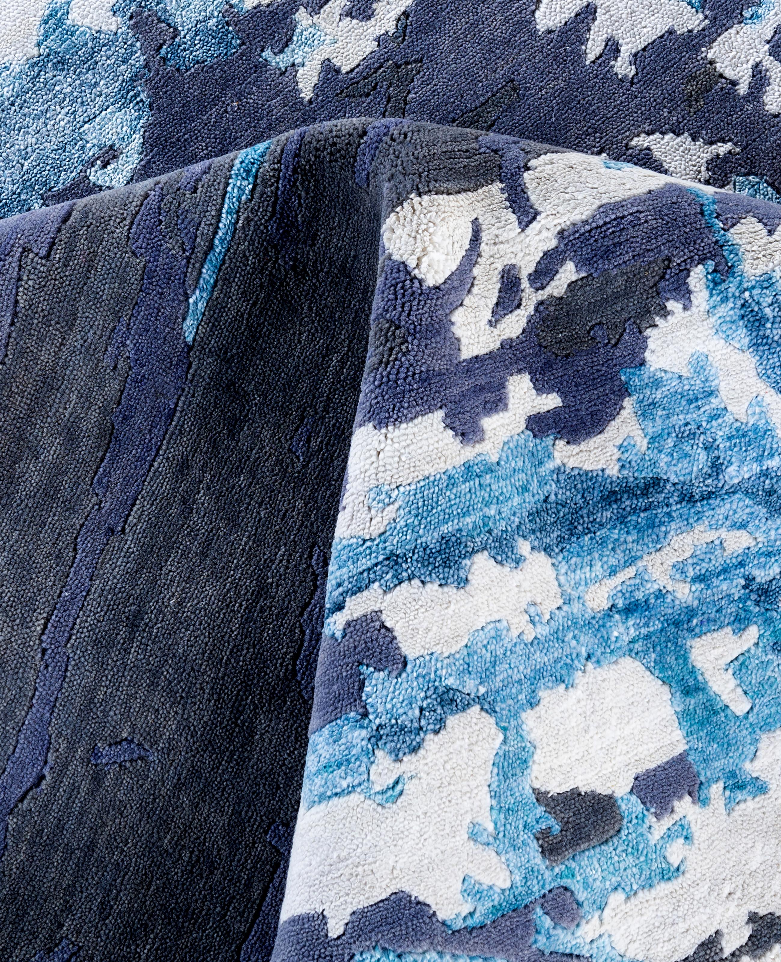 Contemporary Abstract Wool, Silk Hand Knotted Ivory Area Rug 8' 1