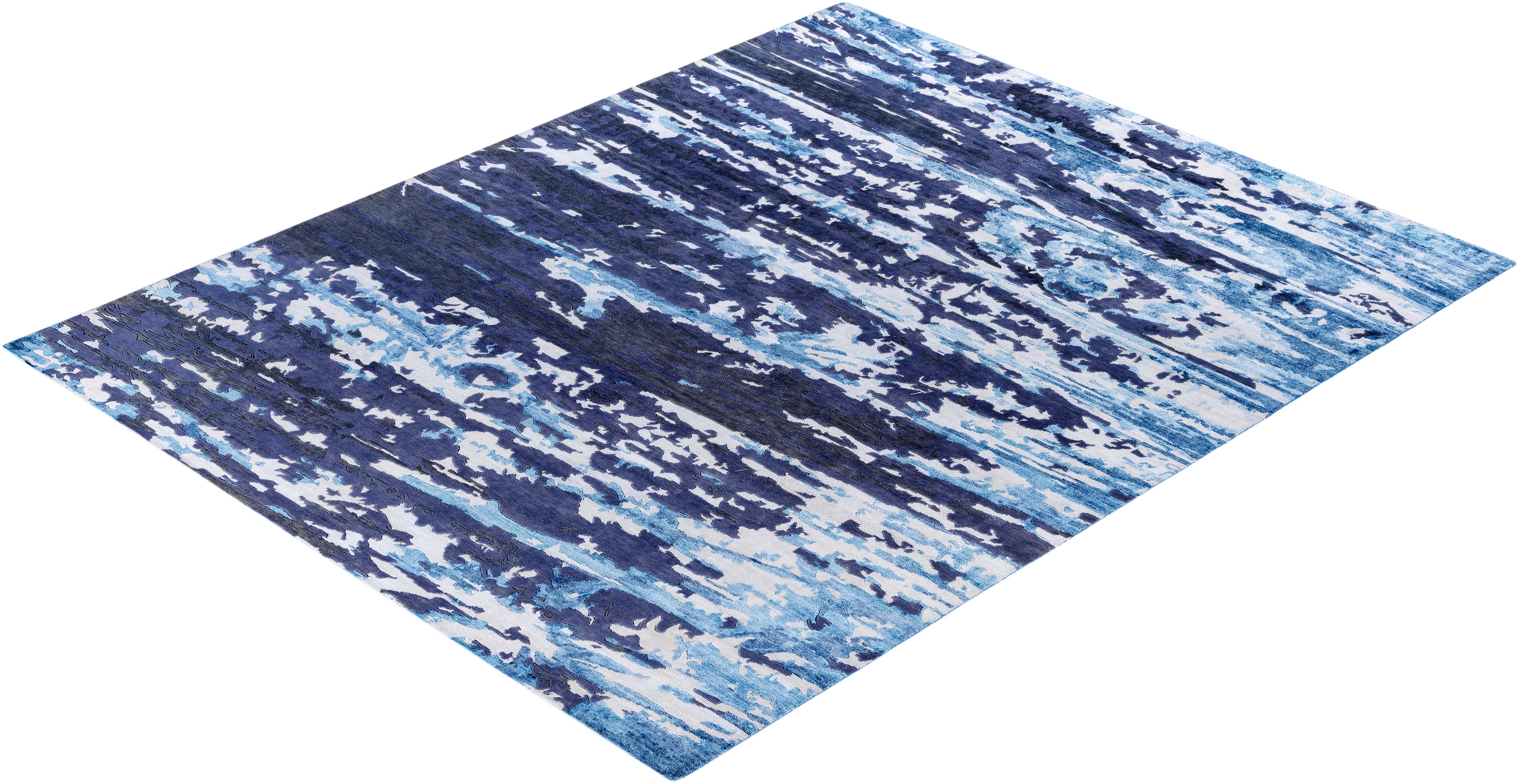 Contemporary Abstract Wool, Silk Hand Knotted Ivory Area Rug 8' 1