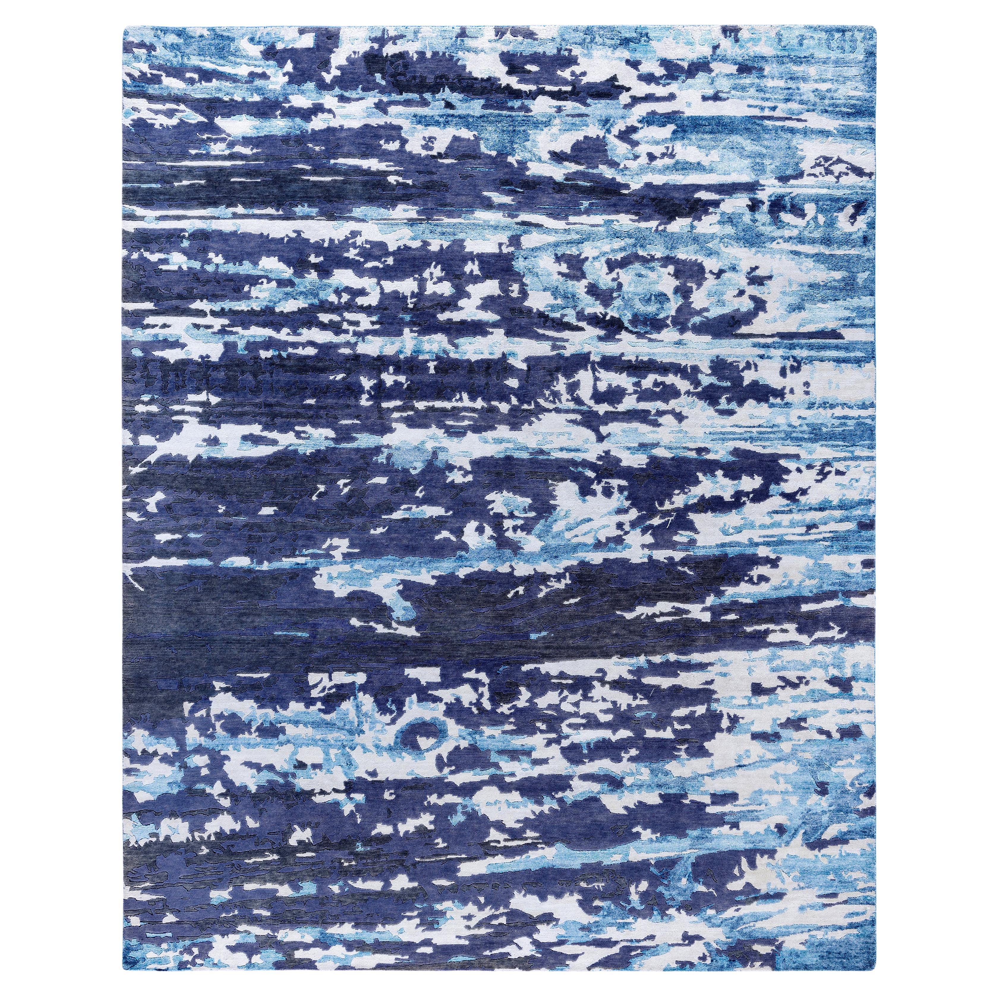 Contemporary Abstract Wool, Silk Hand Knotted Ivory Area Rug 8' 1" x 9' 10"