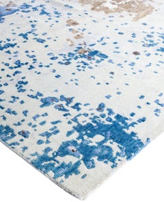 Contemporary Abstract Wool, Silk Hand Knotted Navy Area Rug 8' 3" x 10' 2"