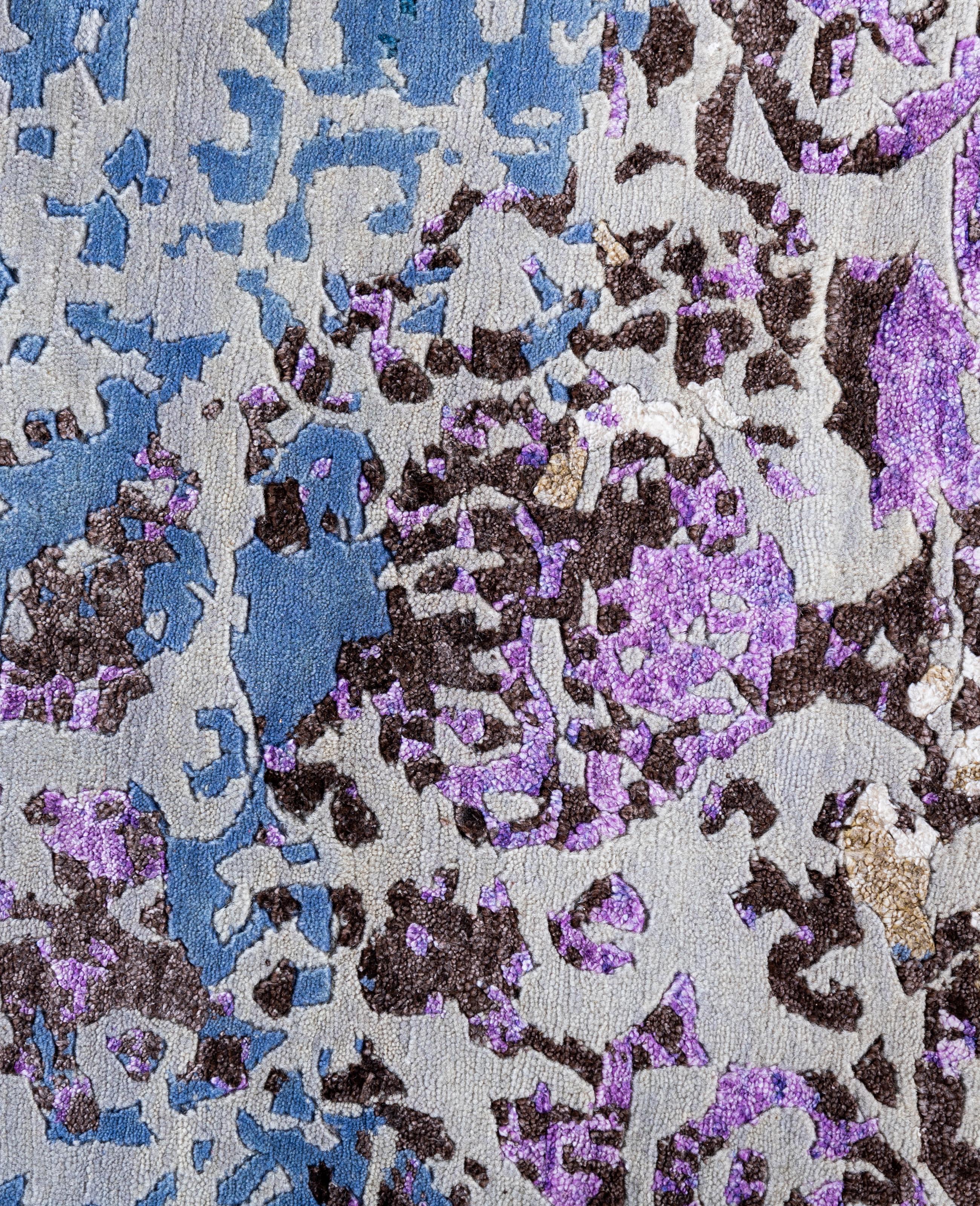 Indiano Contemporary Abstract Wool, Silk Hand Knotted Navy Area Rugs 8' 3