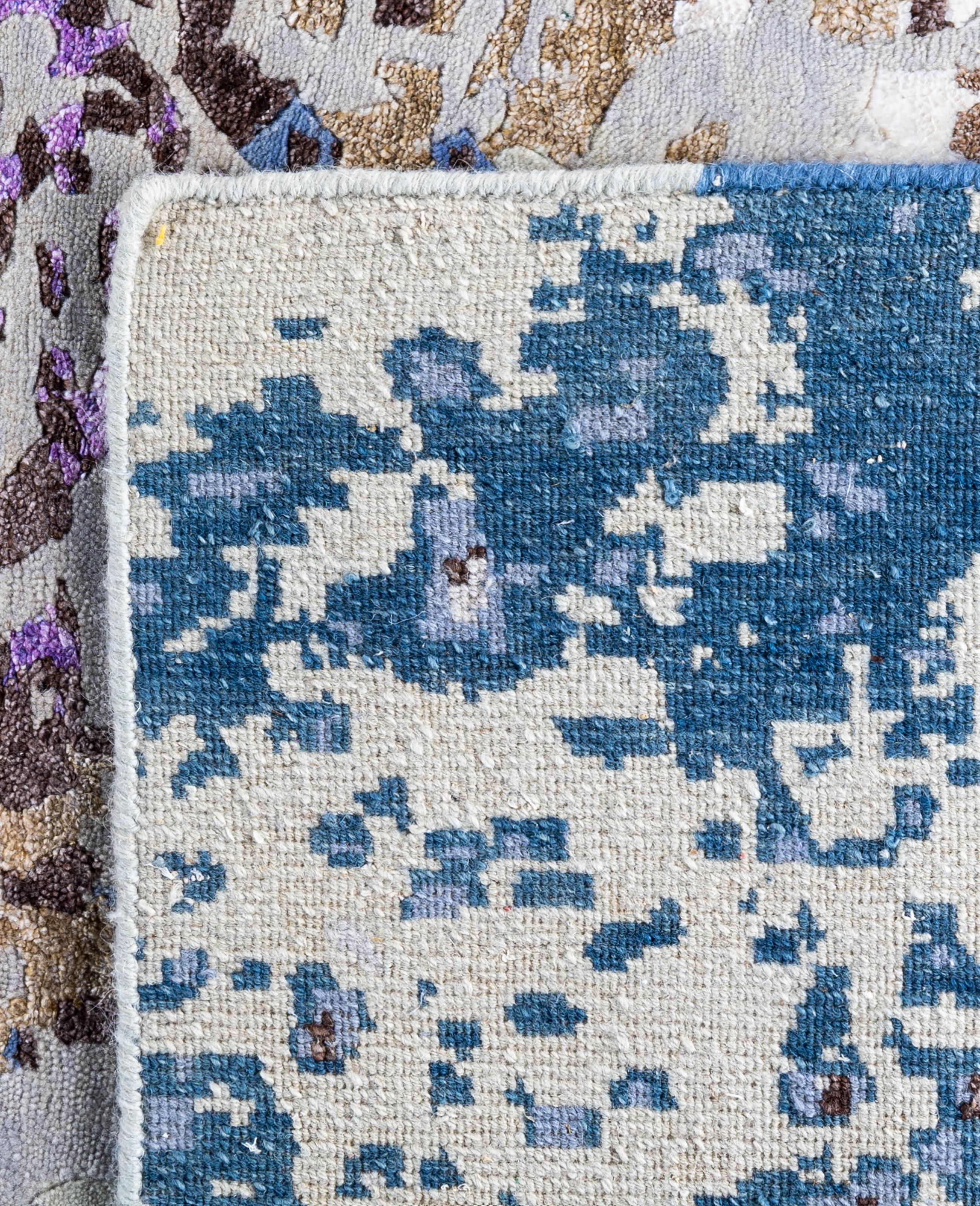 Contemporary Abstract Wool, Silk Hand Knotted Navy Area Rugs 8' 3