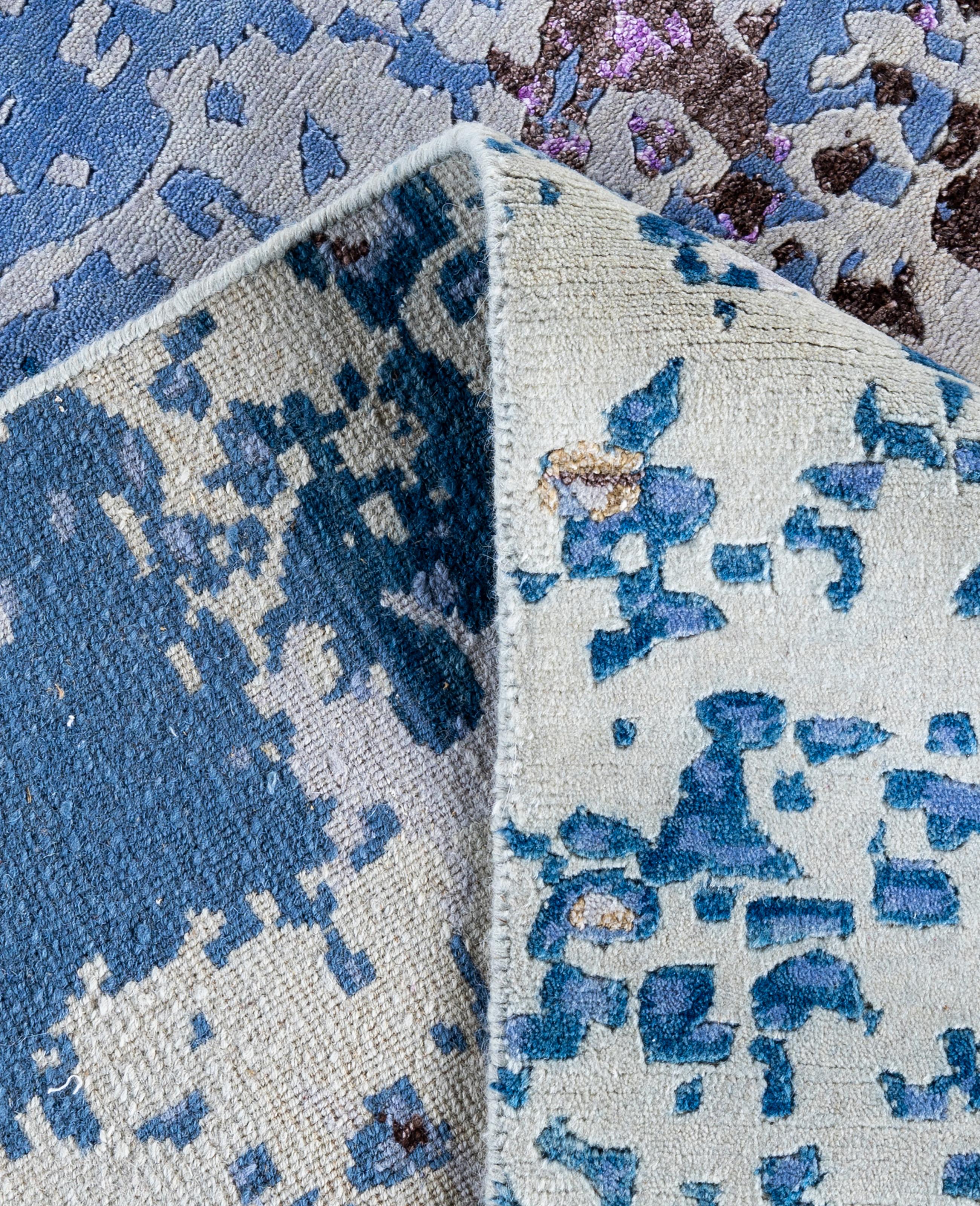 XXI secolo e contemporaneo Contemporary Abstract Wool, Silk Hand Knotted Navy Area Rugs 8' 3