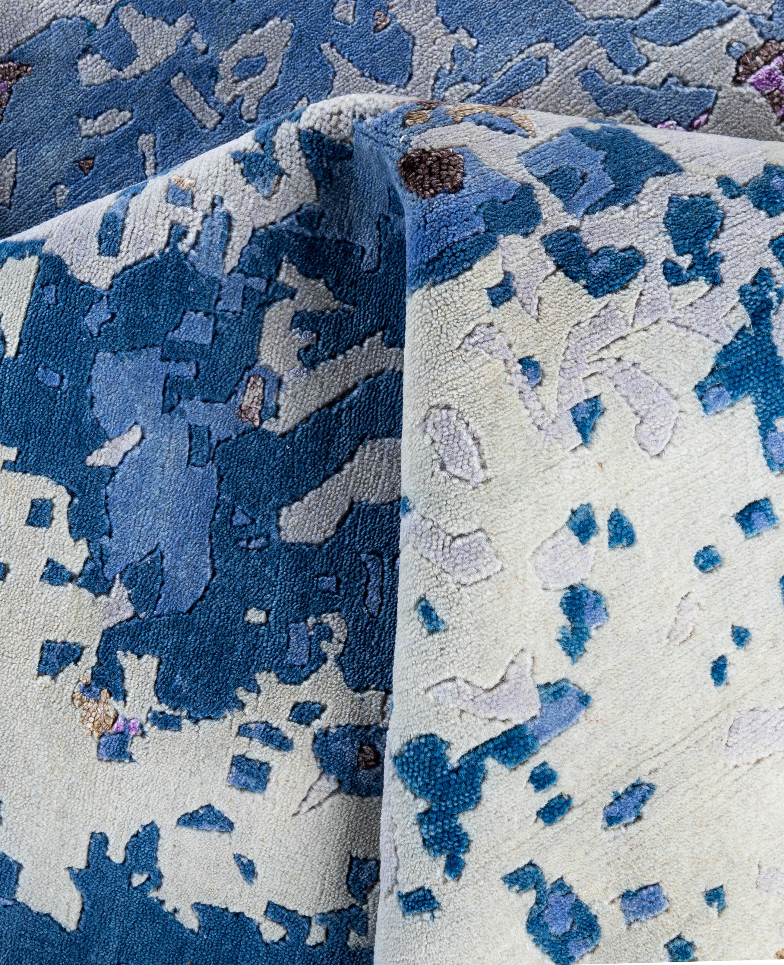 Lana Contemporary Abstract Wool, Silk Hand Knotted Navy Area Rugs 8' 3