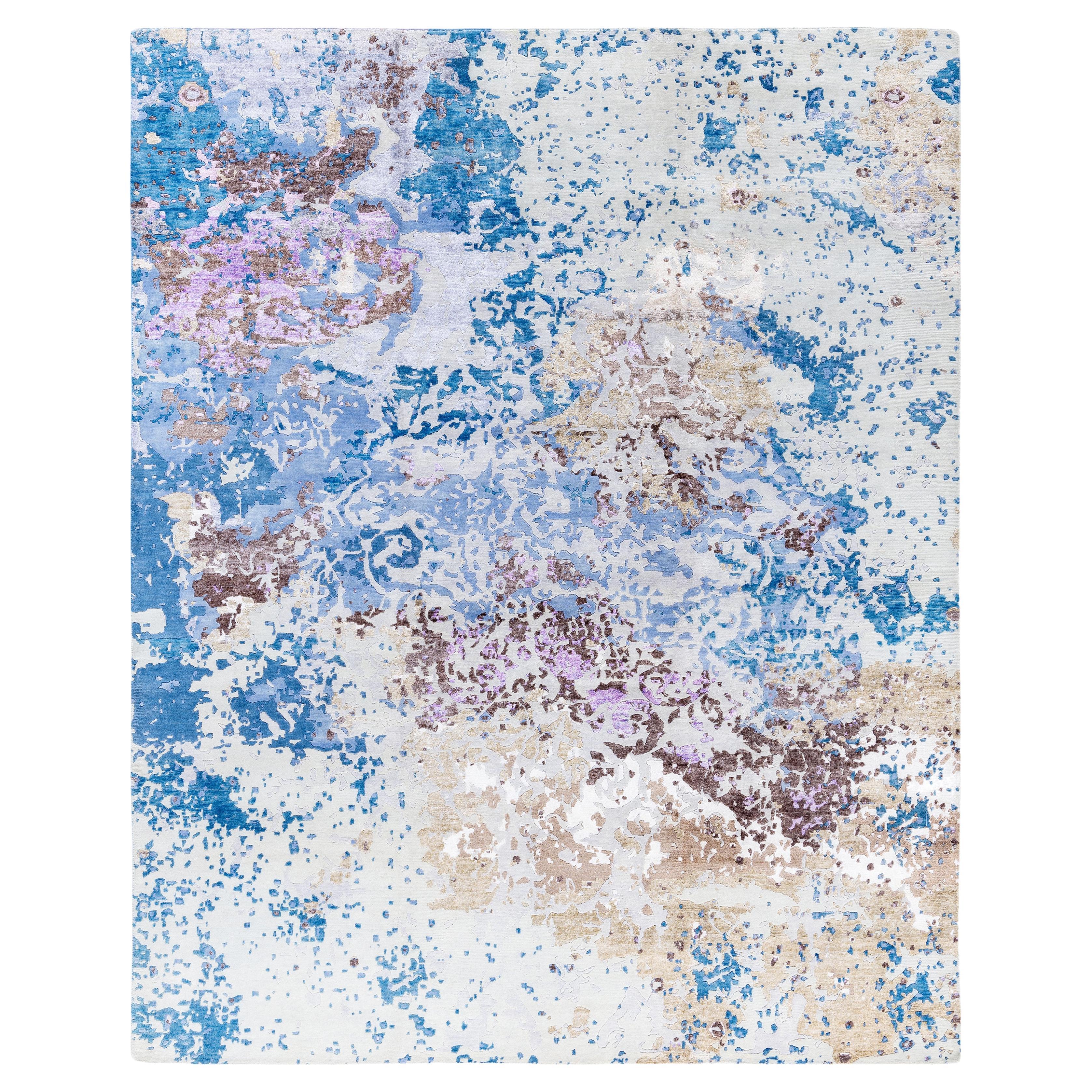 Contemporary Abstract Wool, Silk Hand Knotted Navy Area Rugs 8' 3" x 10' 2"