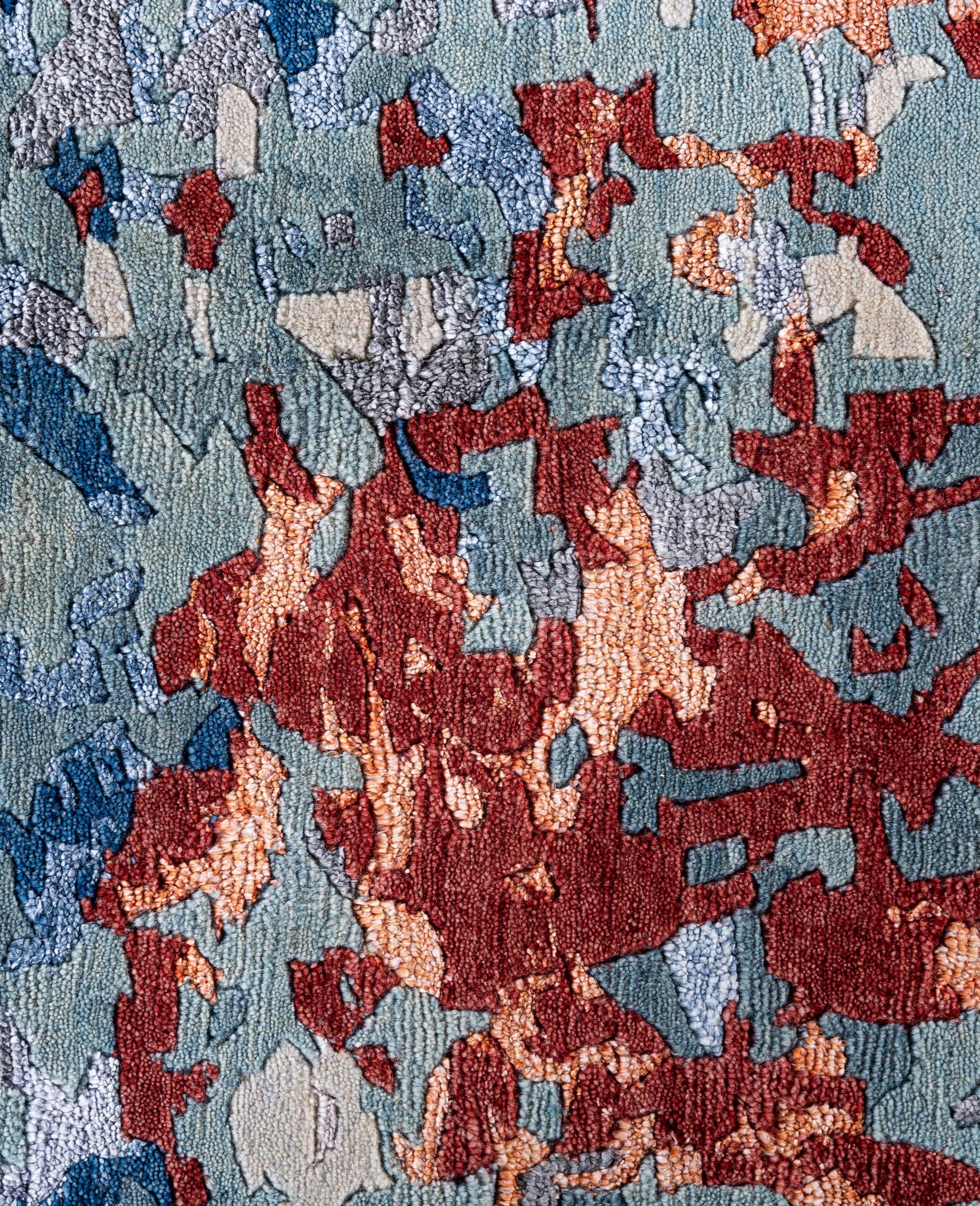 Indiano Contemporary Abstract Wool, Silk Hand Knoted Navy Area Rugs 8' 4