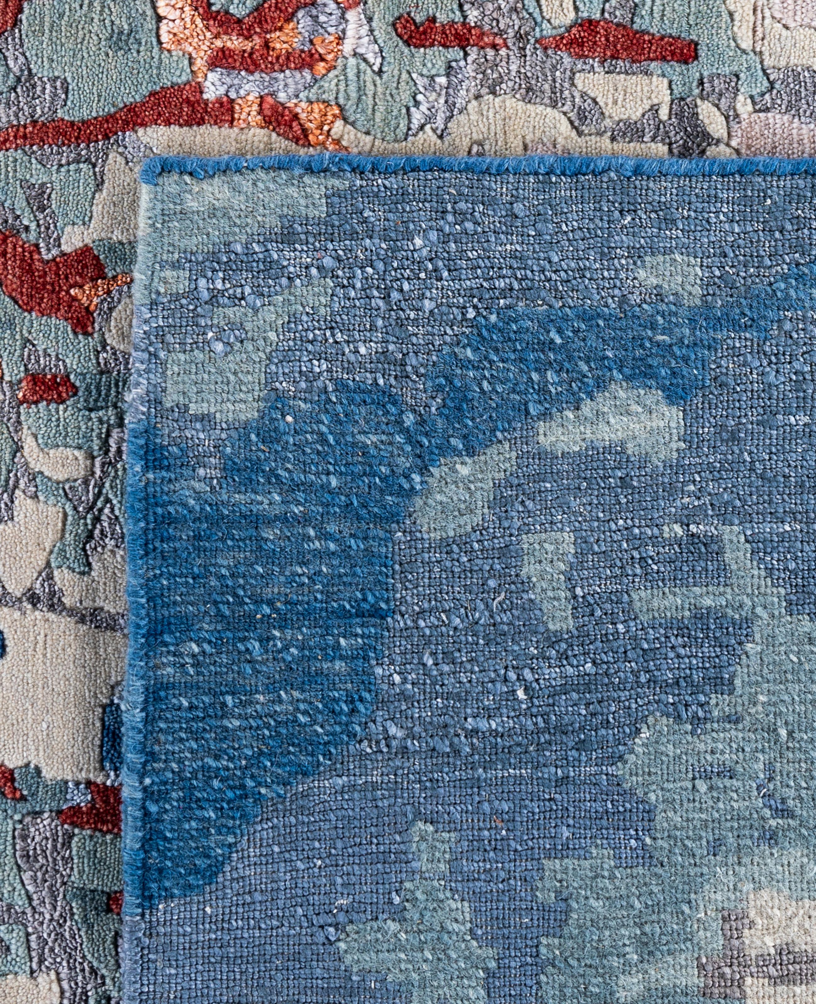 Contemporary Abstract Wool, Silk Hand Knoted Navy Area Rugs 8' 4
