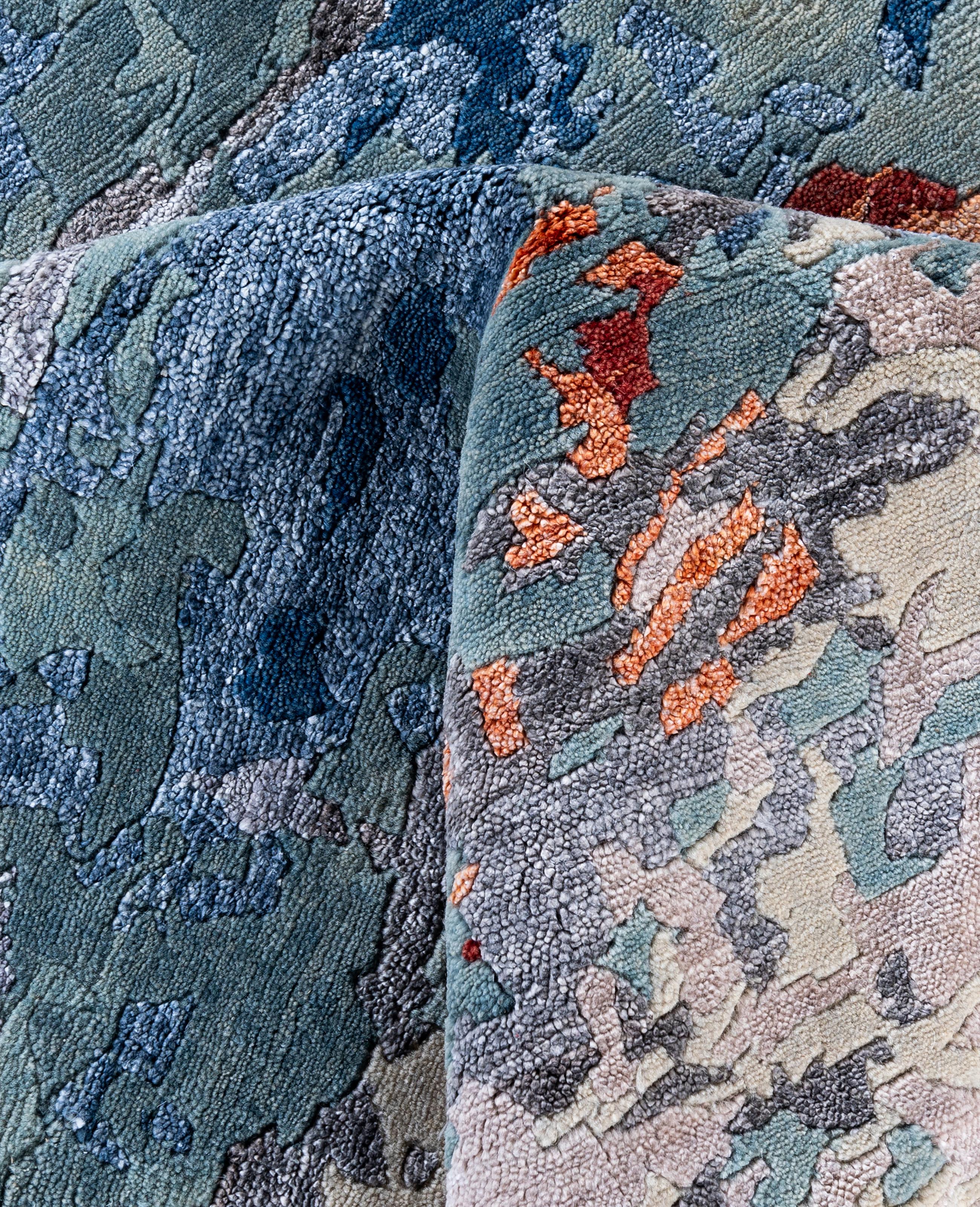 Lana Contemporary Abstract Wool, Silk Hand Knoted Navy Area Rugs 8' 4