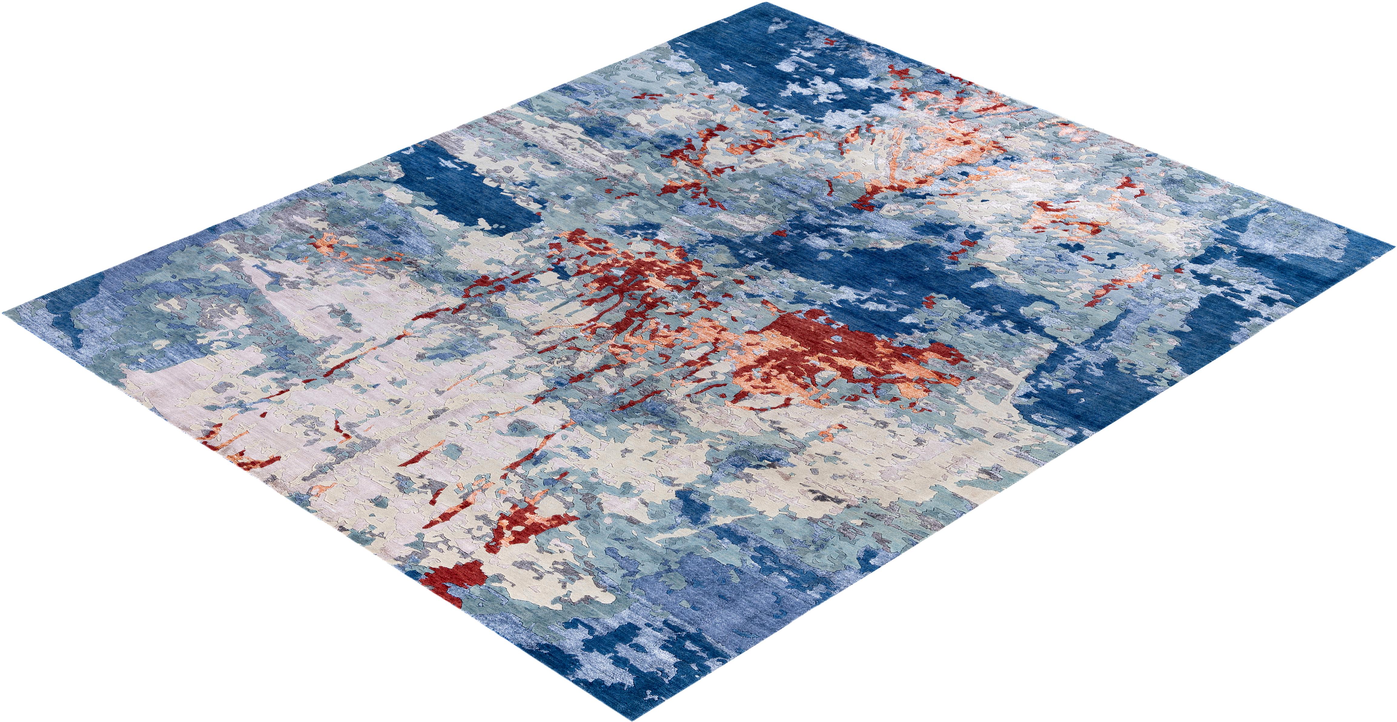 Contemporary Abstract Wool, Silk Hand Knoted Navy Area Rugs 8' 4