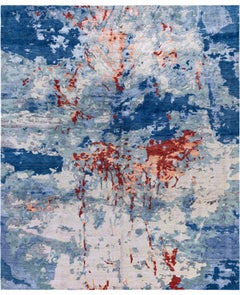 Contemporary Abstract Wool, Silk Hand Knotted Navy Area Rug 8' 4" x 10' 0"