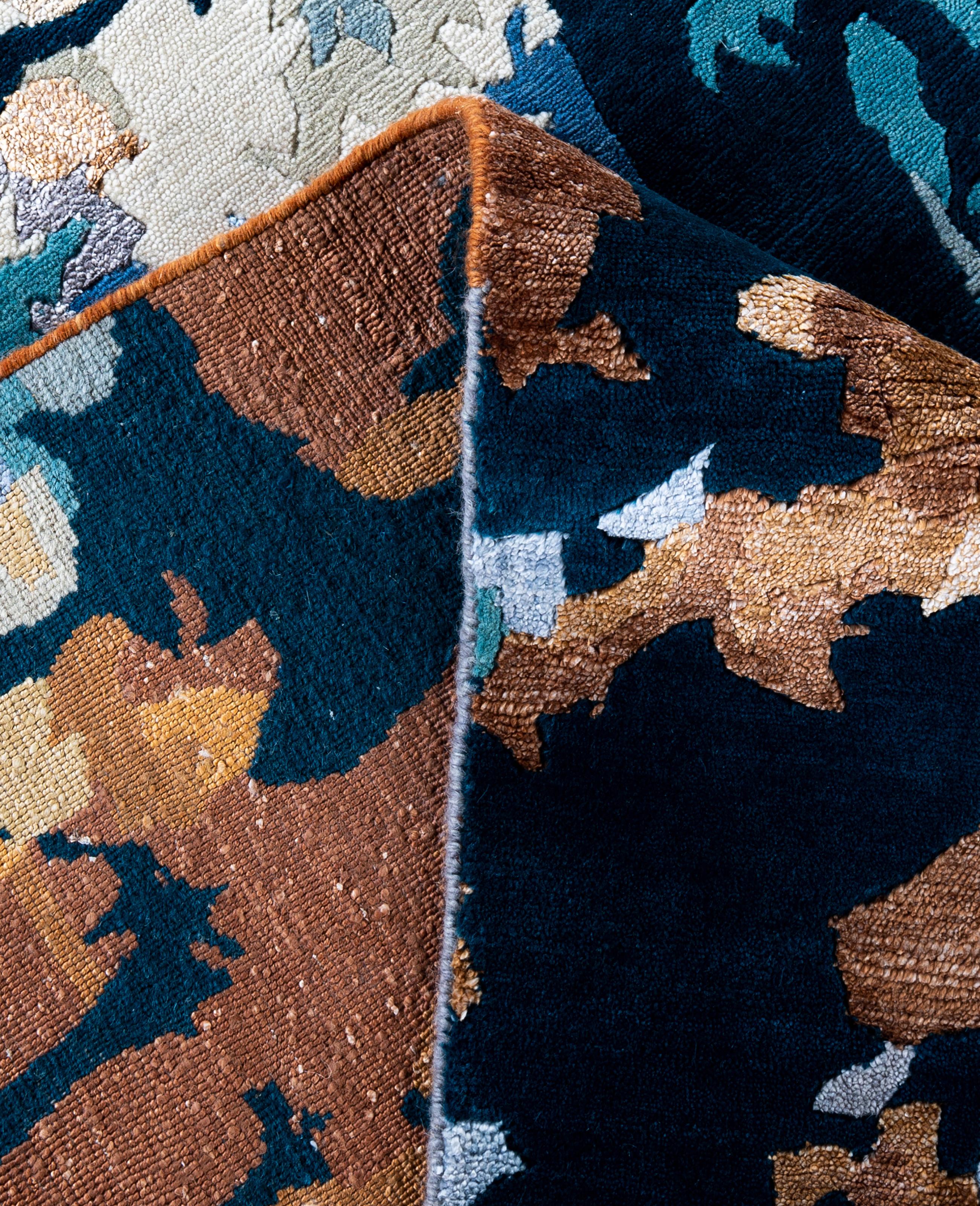 XXI secolo e contemporaneo Contemporary Abstract Wool, Silk Hand Knotted Yellow Area Rugs 9' 2