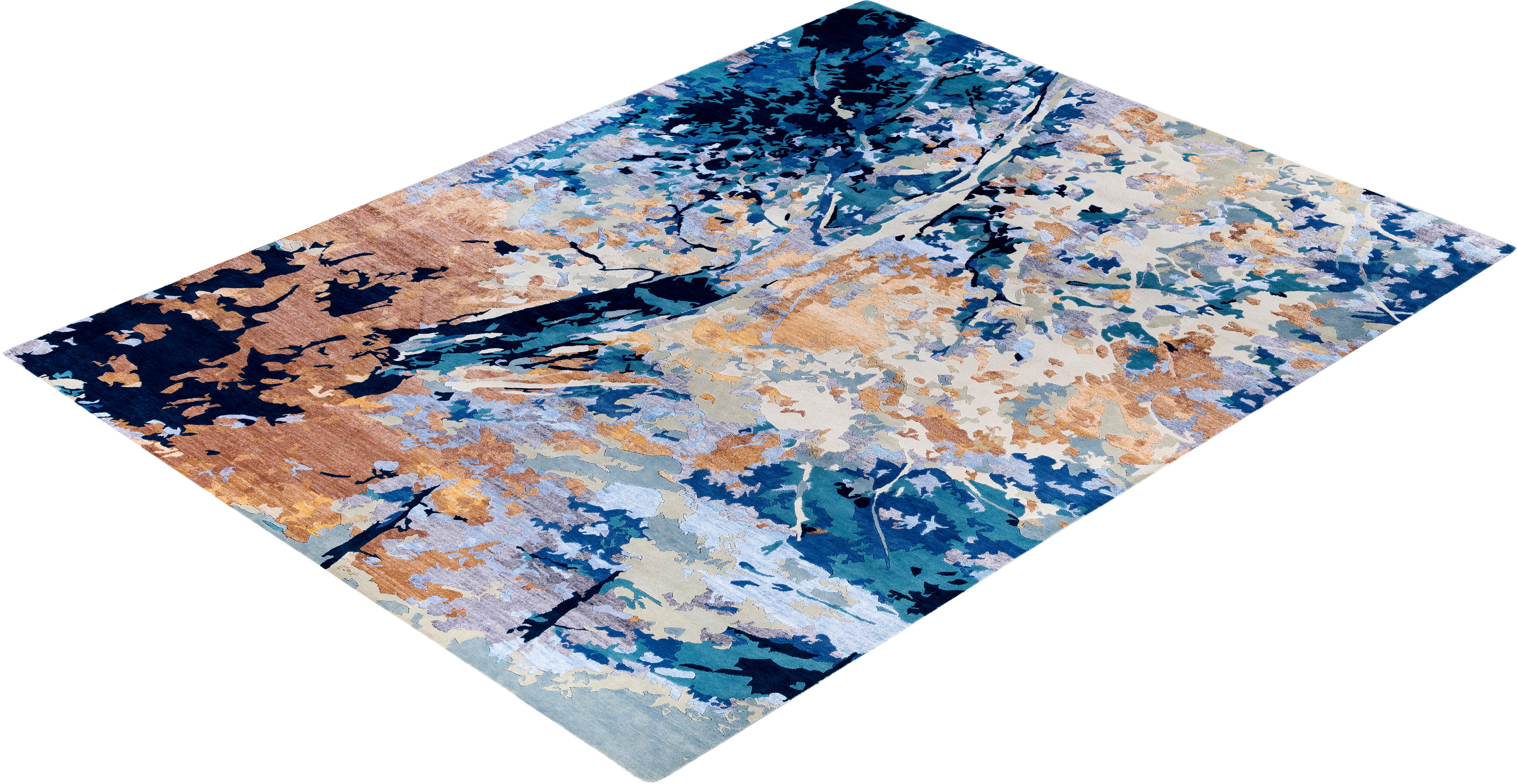 Contemporary Abstract Wool, Silk Hand Knotted Yellow Area Rugs 9' 2