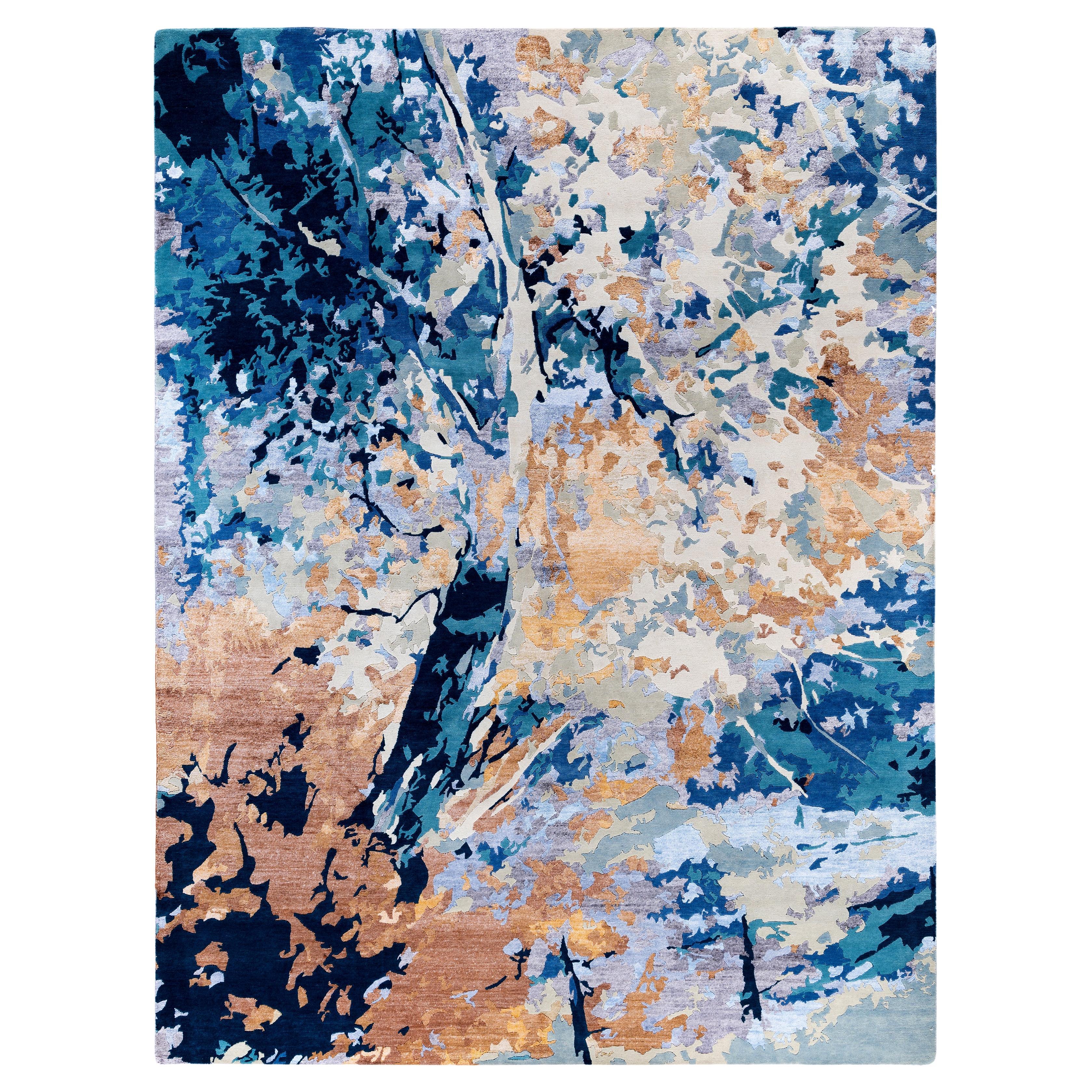 Contemporary Abstract Wool, Silk Hand Knotted Yellow Area Rug 9' 2" x 12' 2"