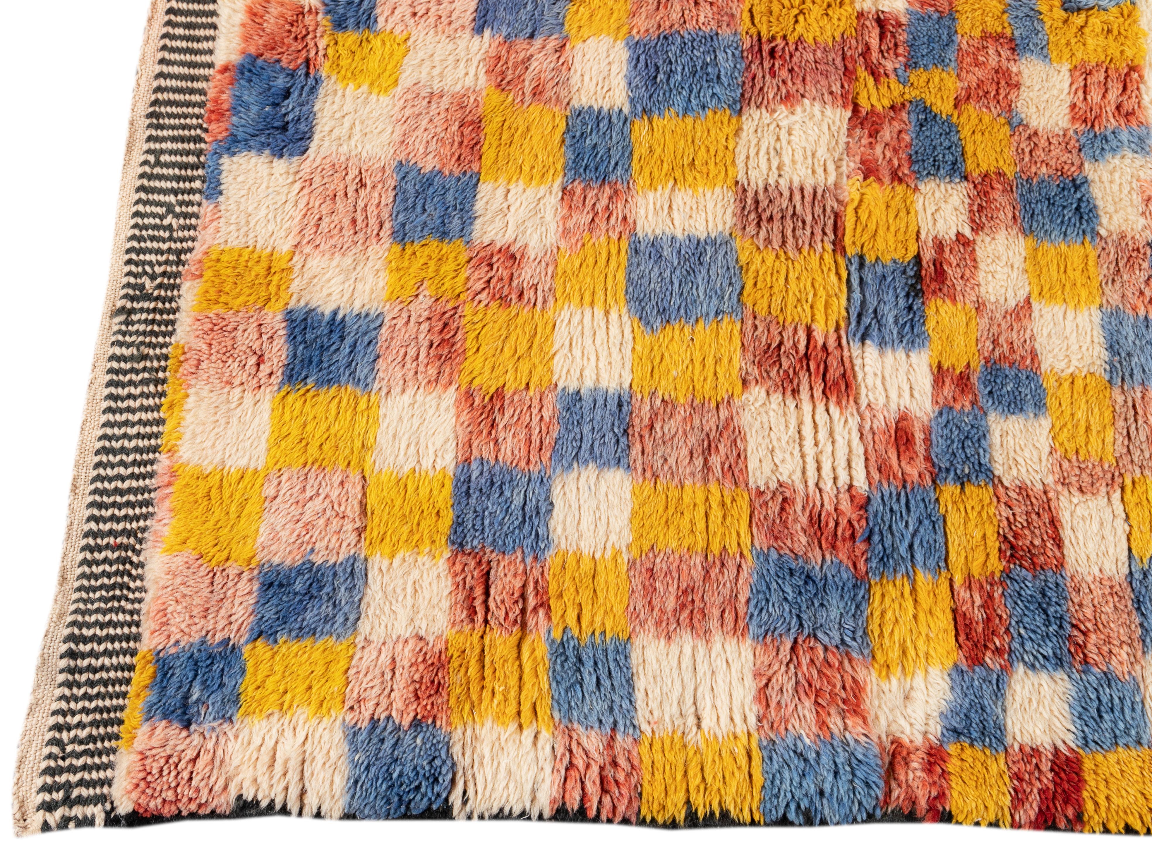 Contemporary Abstract Yellow, Red and Blue Moroccan Wool Rug In New Condition In Norwalk, CT