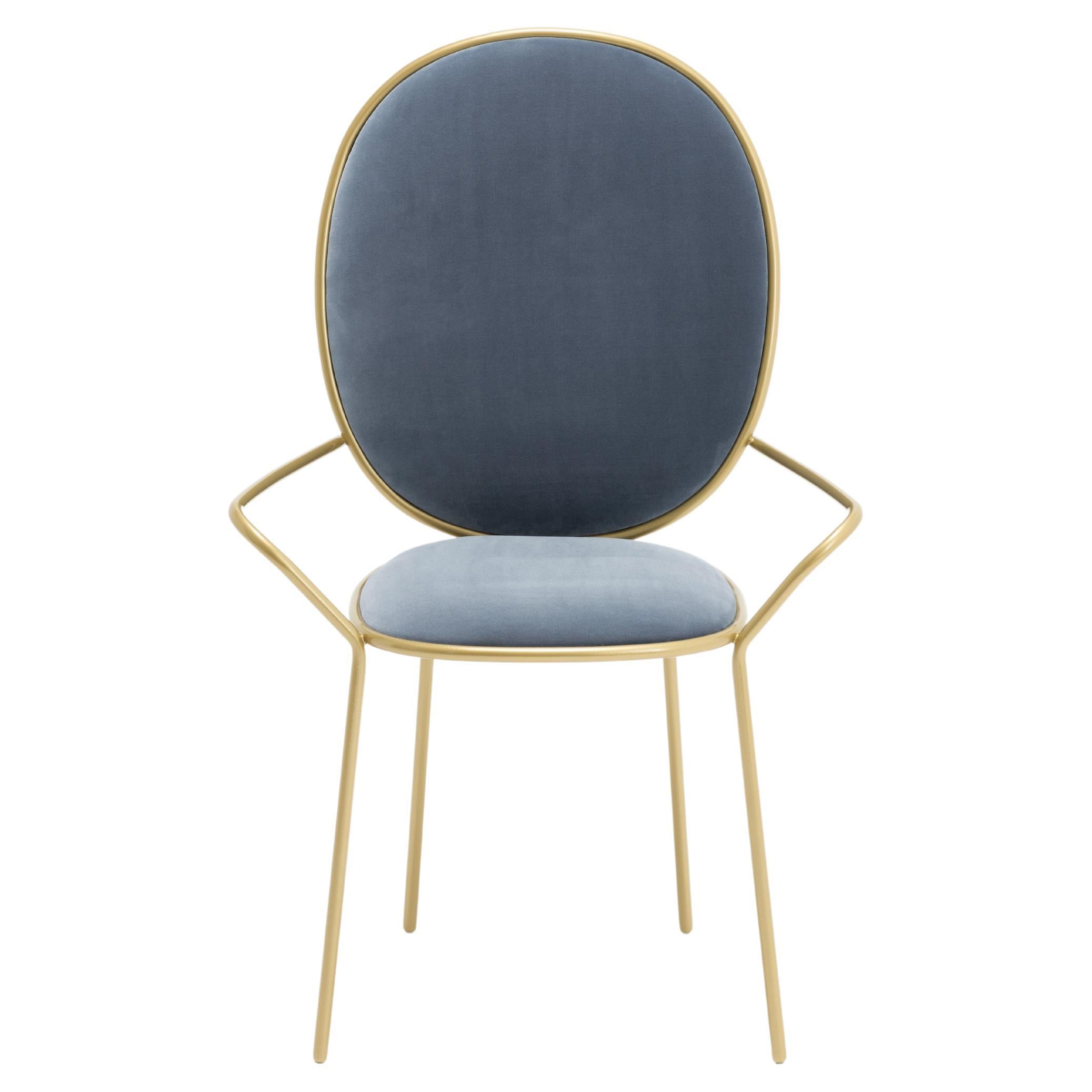 Contemporary Acier Blue Velvet Upholstered Dining Armchai, Stay by Nika Zupanc
