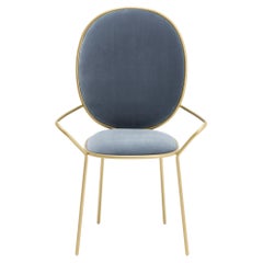 Contemporary Acier Blue Velvet Upholstered Dining Armchai, Stay by Nika Zupanc
