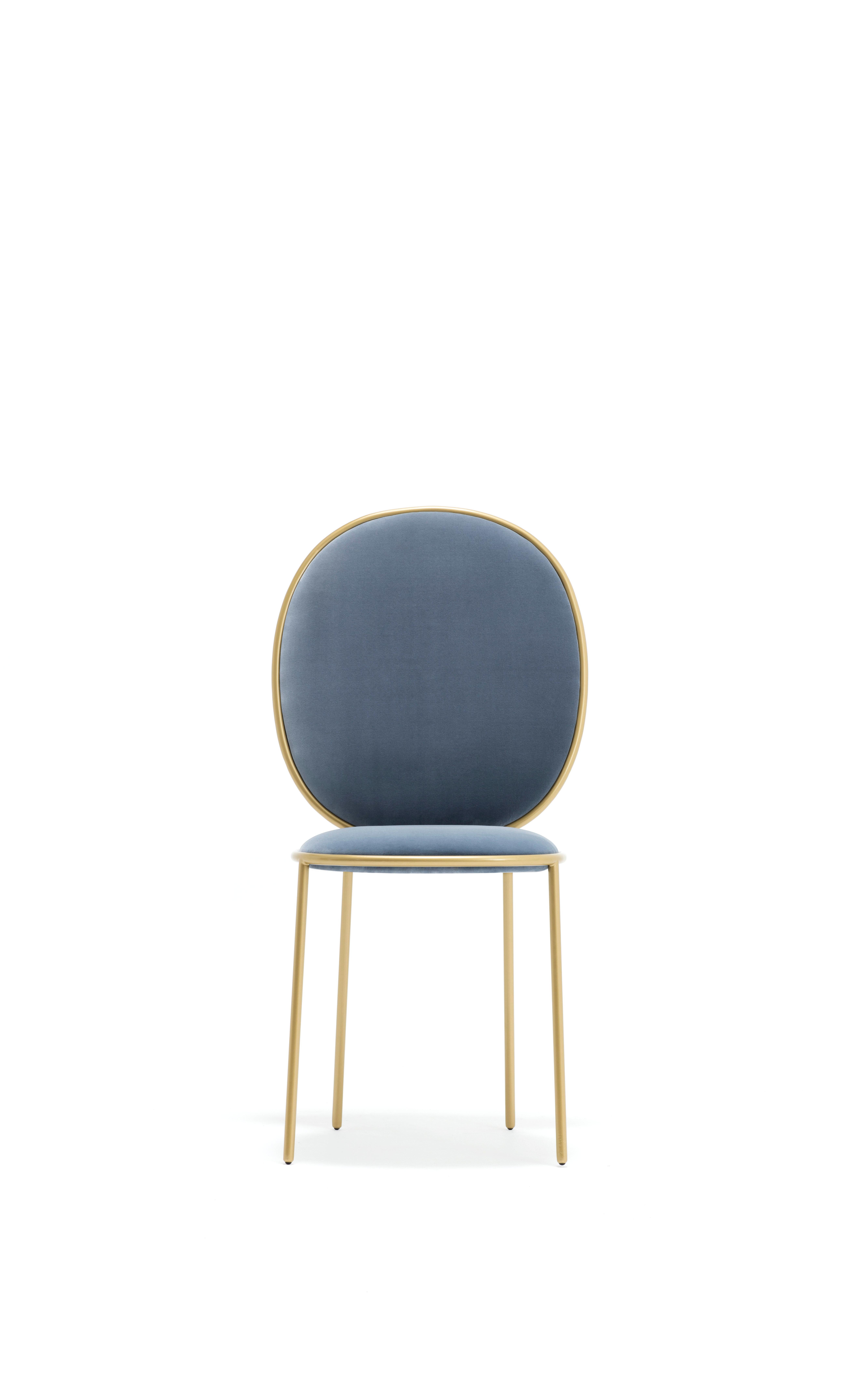 Contemporary Acier Blue Velvet Upholstered Dining Chair - Stay by Nika Zupanc

The Stay Family turns everyday seating into a special occasion. The Dining Chair and Dining Armchair are variations on an elegant social theme whilst the Dining Table