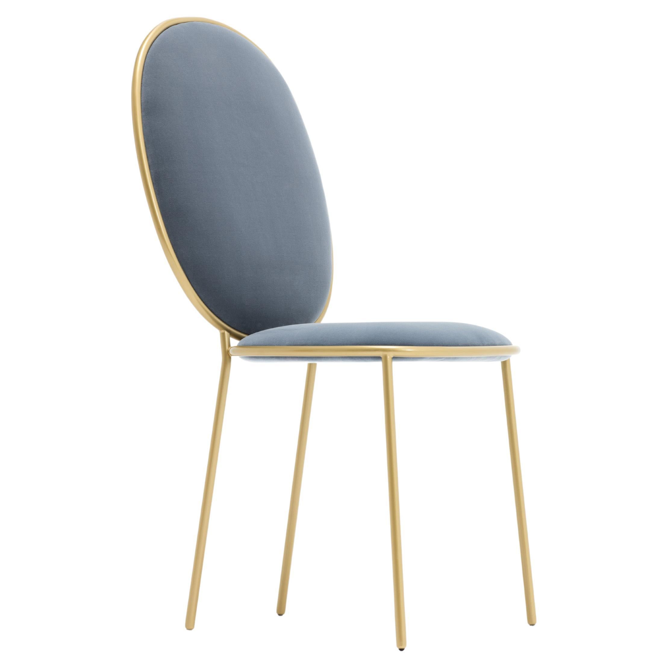 Contemporary Acier Blue Velvet Upholstered Dining Chair, Stay by Nika Zupanc For Sale