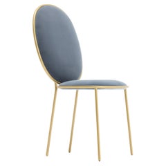 Contemporary Acier Blue Velvet Upholstered Dining Chair, Stay by Nika Zupanc
