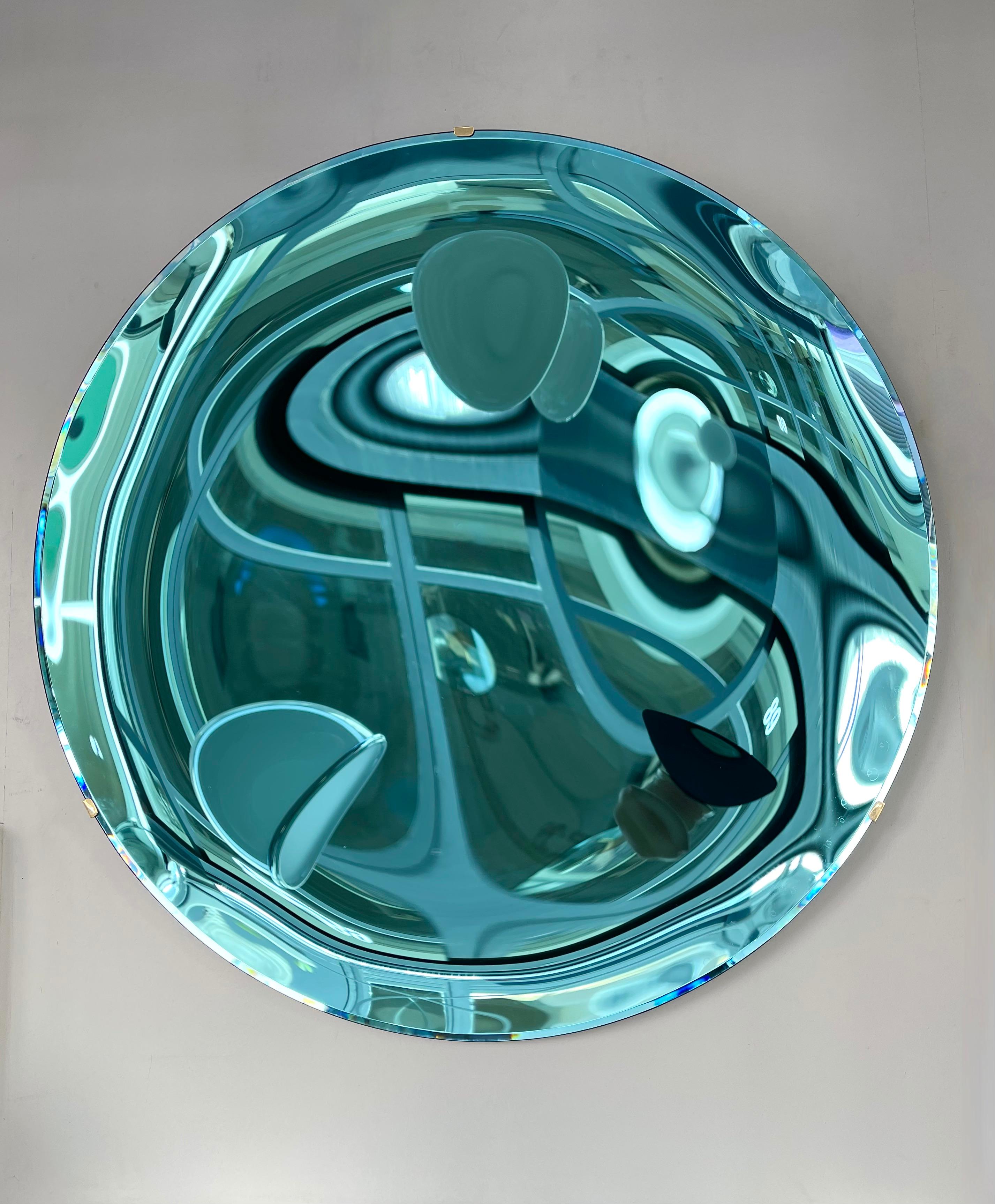 Brass Contemporary Acquamarina Concave Curve Mirror, Italy For Sale