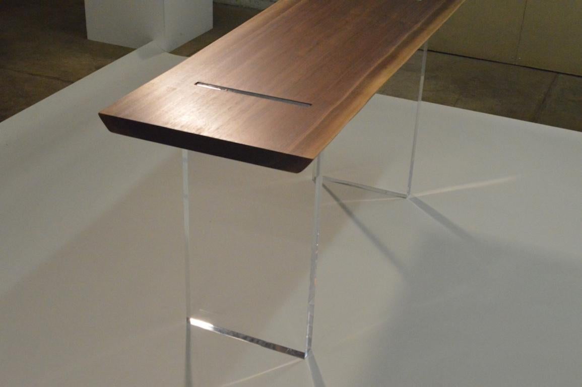 Polished Contemporary Acrylic and Walnut Console Table by Scott Gordon For Sale