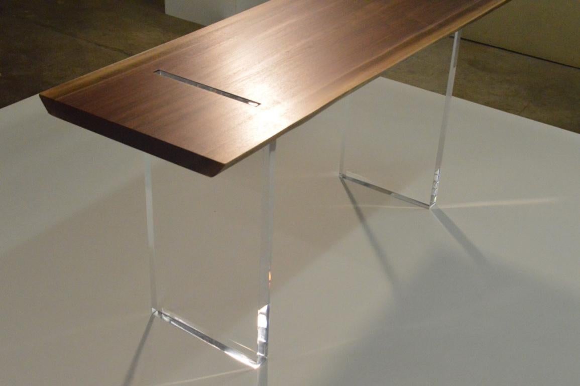 Contemporary Acrylic and Walnut Console Table by Scott Gordon In New Condition For Sale In Sharon, VT