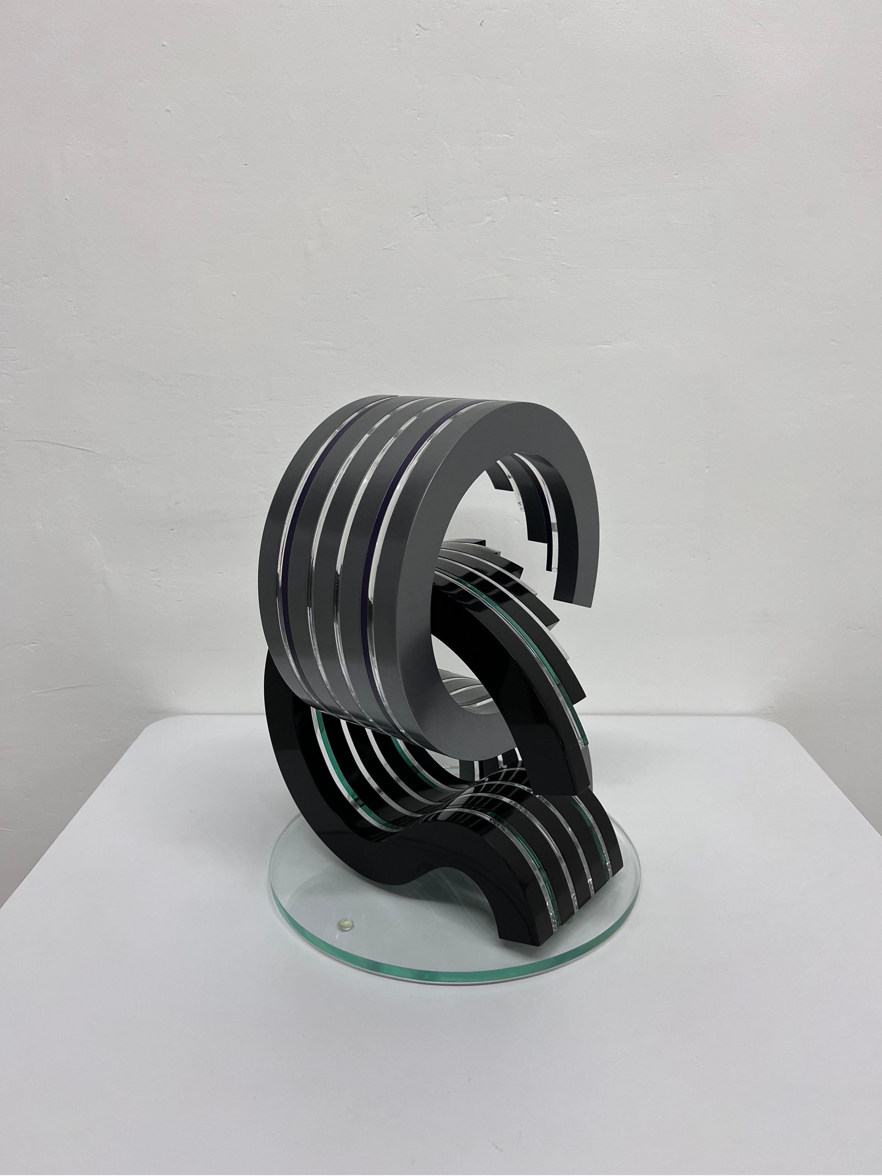 Contemporary Acrylic Lucite Sculpture on Glass Base, 2001 In Good Condition For Sale In Miami, FL