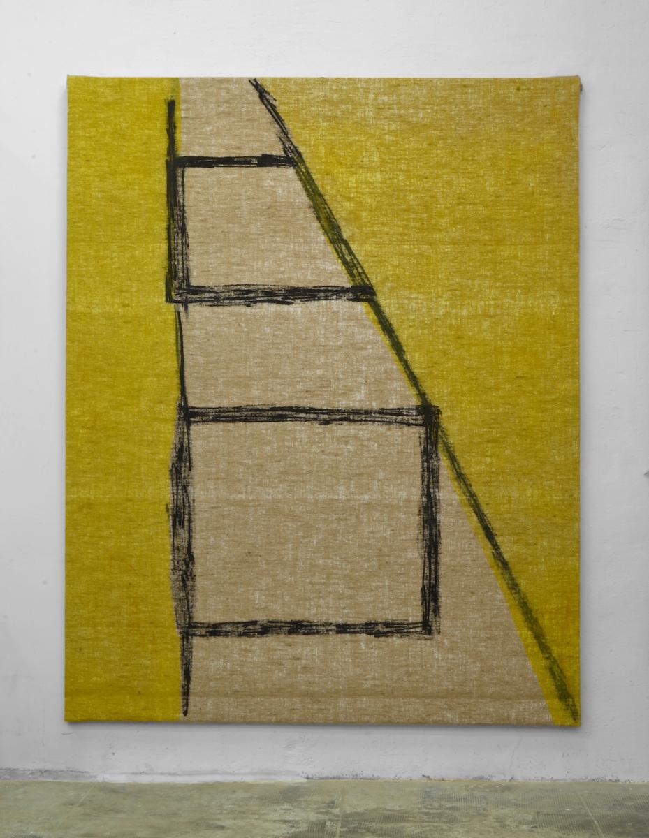 Hand-Carved Eduardo Barco Contemporary Abstract Acrylic on Burlap - Yellow Modern Canvas For Sale