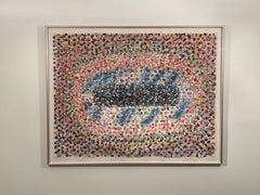 Peinture contemporaine à l'acrylique sur papier multicolore, signée KALM