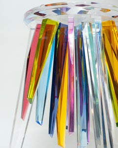 Contemporary Acrylic Side Table with Vibrant Multicolour Points