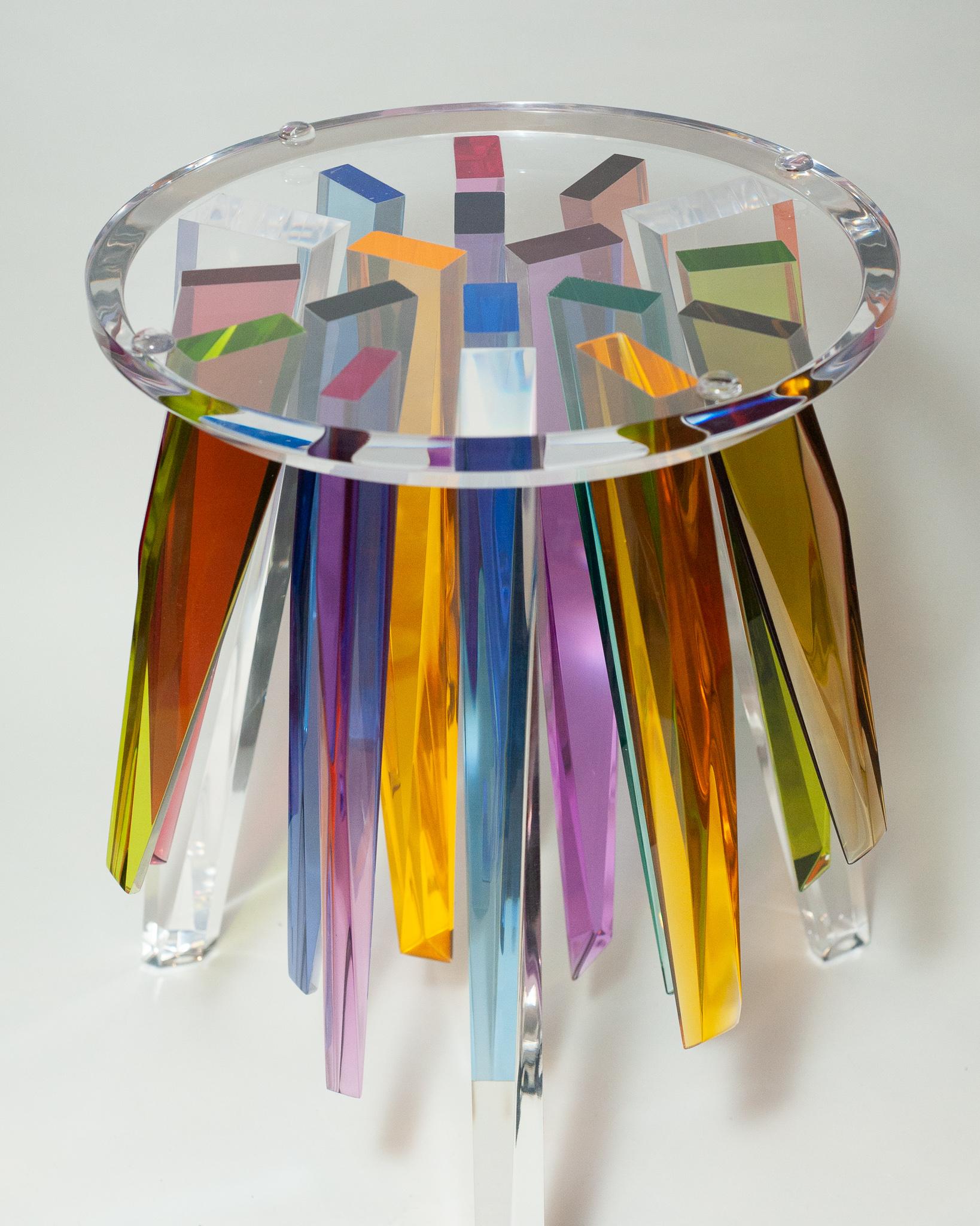 American Contemporary Acrylic Side Table with Vibrant Multicolour Points