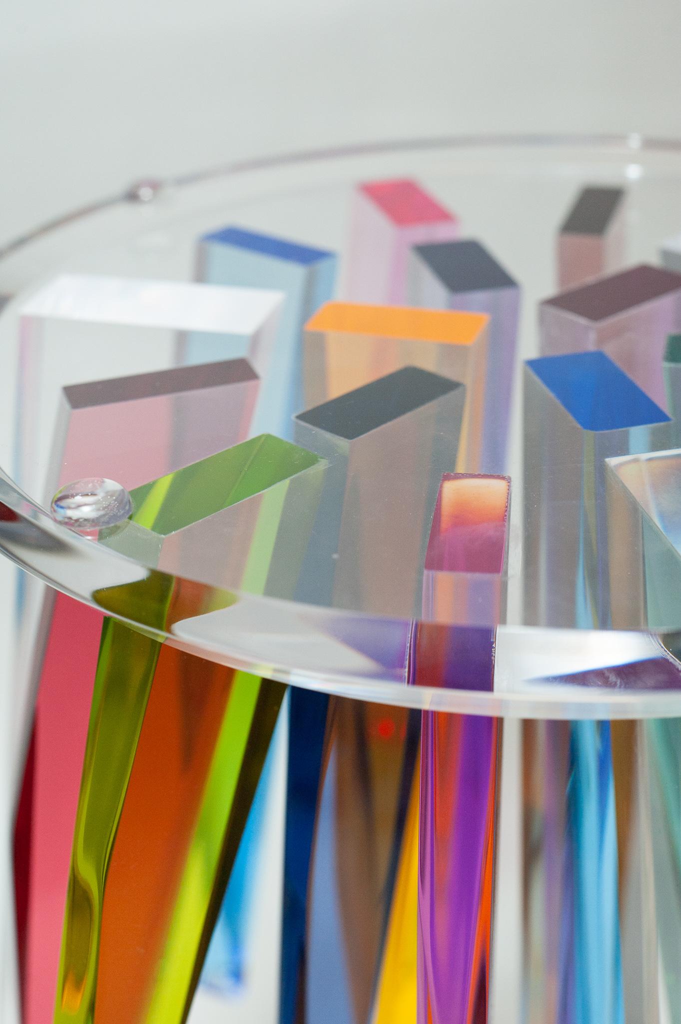 Contemporary Acrylic Side Table with Vibrant Multicolour Points In New Condition In Toronto, ON