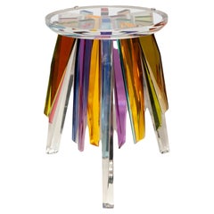 Contemporary Acrylic Side Table with Vibrant Multicolour Points
