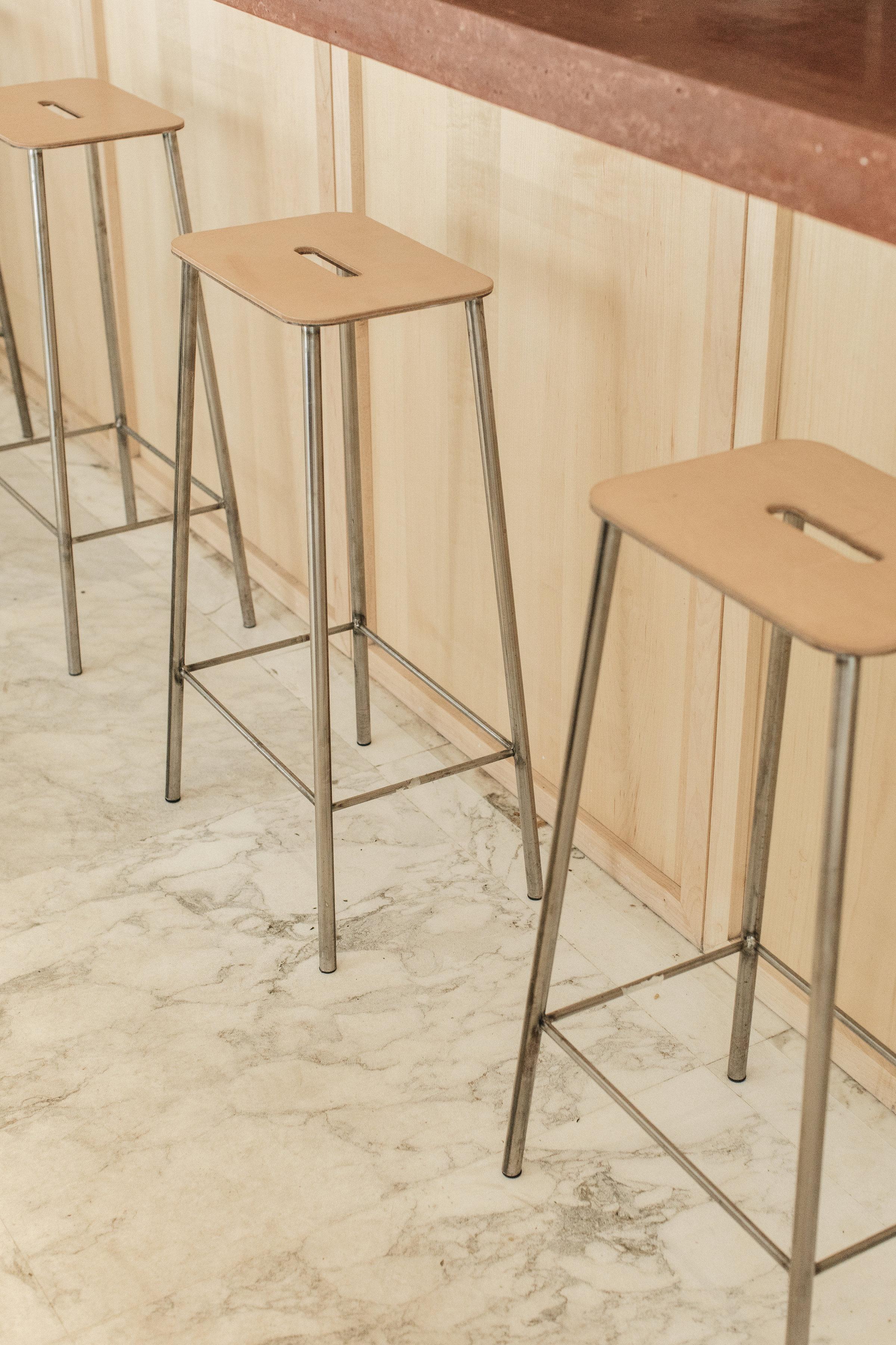 The Adam Stool collection is inspired by industrial design, an artist's studio, and a workshop. The functionality and simplicity of the design, combined with strong materials, give this stool a structural and utilitarian approach.

Features
– Height