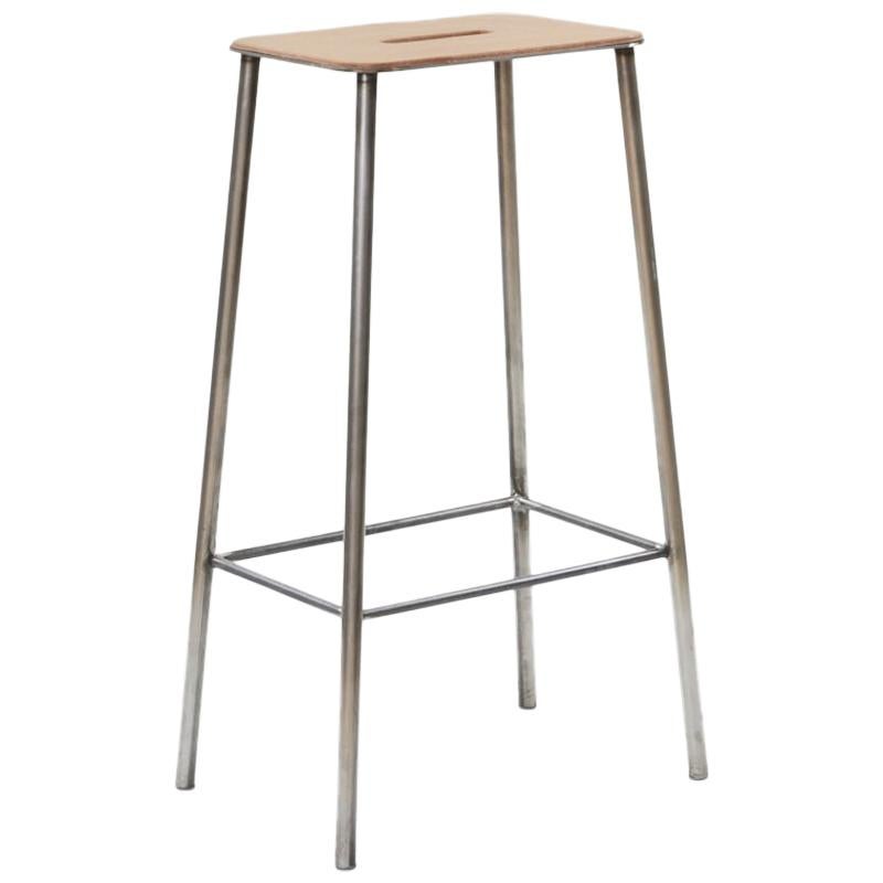 FRAMA Scandinavian Design Adam Stool in Leather with Raw Steel Frame H76 For Sale