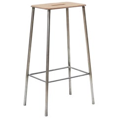 FRAMA Scandinavian Design Adam Stool in Leather with Raw Steel Frame H76