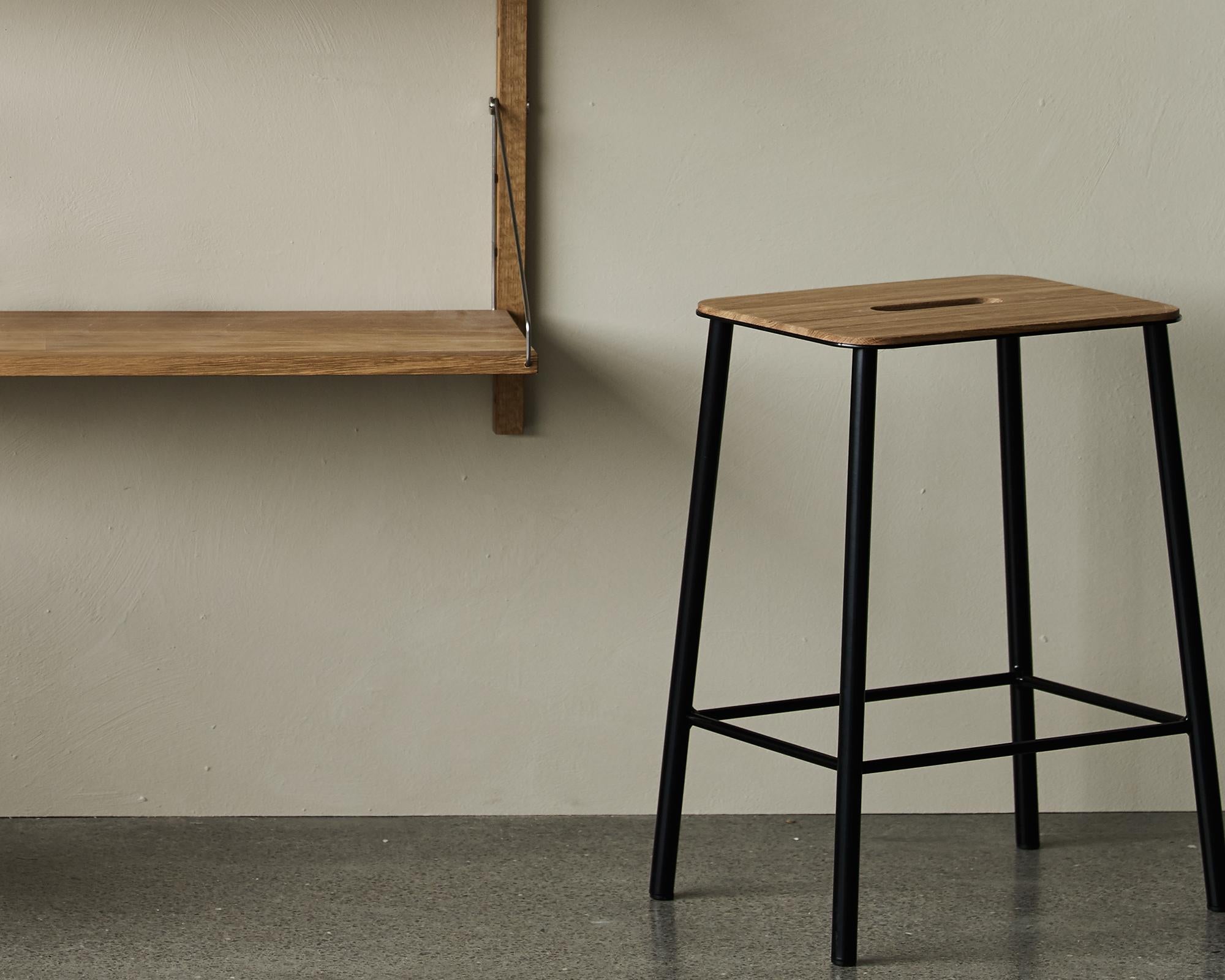 Danish FRAMA Contemporary Minimal Design Adam Stool in Oak with Black Steel Frame H50 For Sale