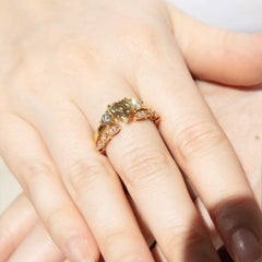 Contemporary ADGL Cognac & White Diamond Heart Ring 18 Carat Yellow Gold