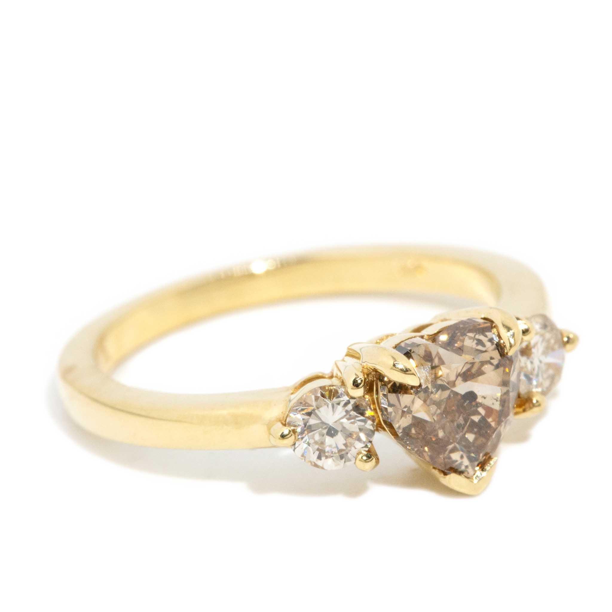 Women's Contemporary ADGL Cognac & White Diamond Heart Ring 18 Carat Yellow Gold For Sale