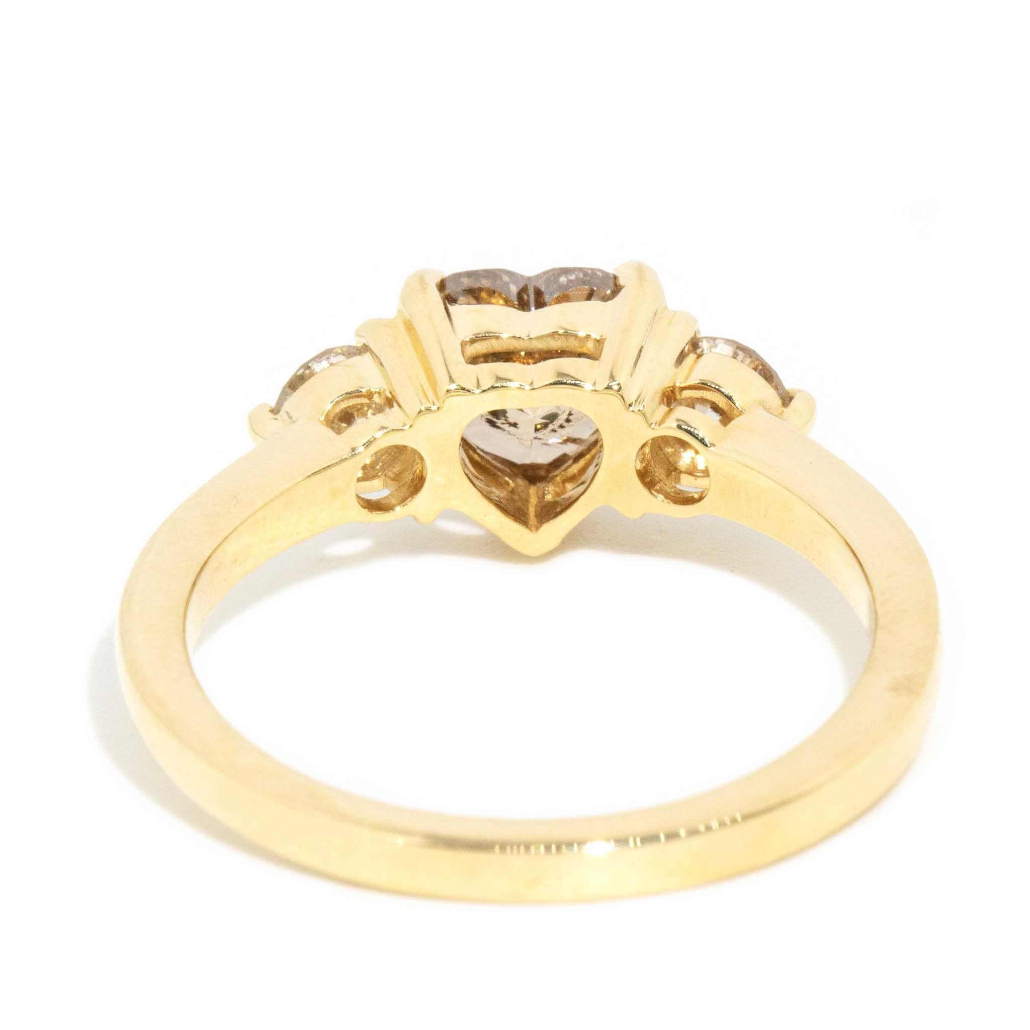 Contemporary ADGL Cognac & White Diamond Heart Ring 18 Carat Yellow Gold For Sale 4